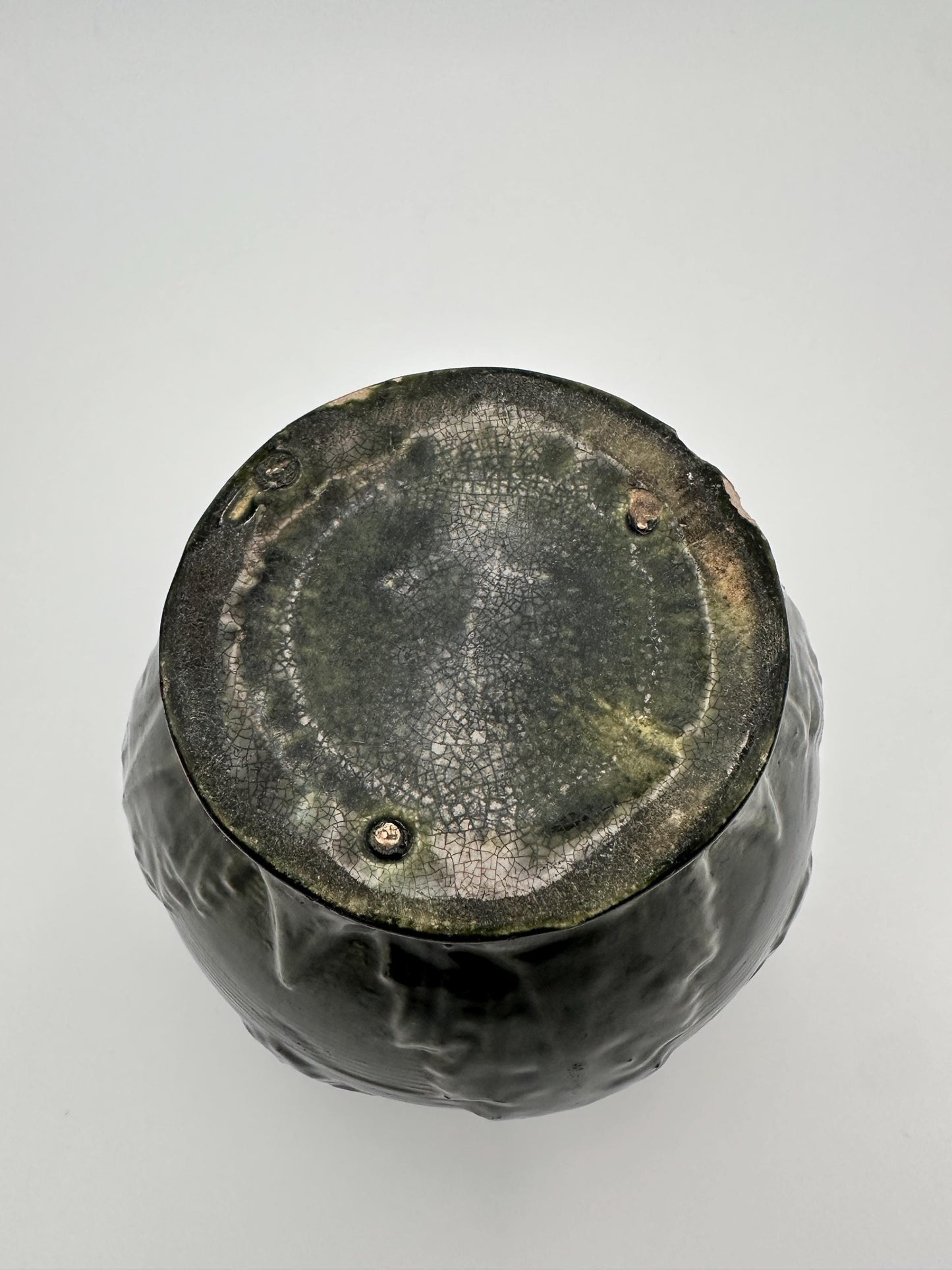 Antique Brush McCoy Majolica Jardiniere Planter – Green Leaf Scroll Pottery (No. 916)