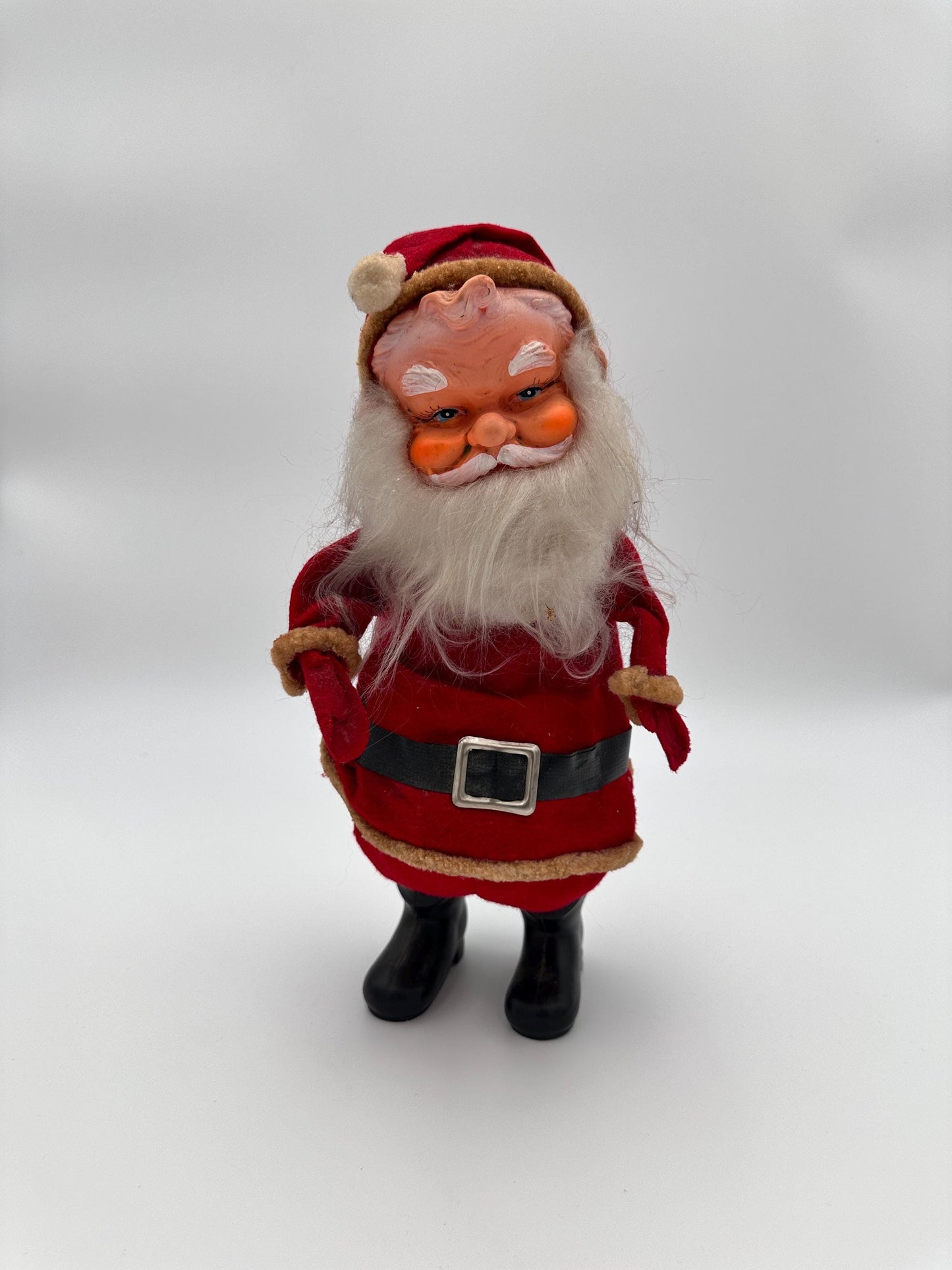 Vintage 1950s Poseable Rubber Face Santa Claus Doll, Made in Japan, Blue Eyes