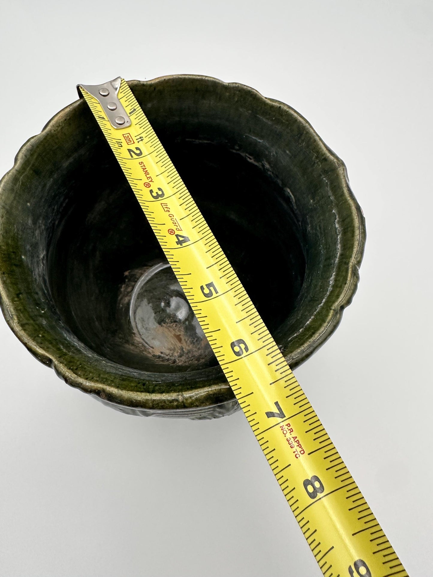 Antique Brush McCoy Majolica Jardiniere Planter – Green Leaf Scroll Pottery (No. 916)