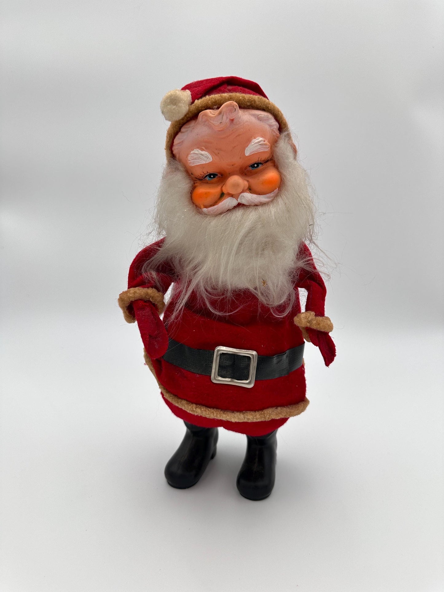 Vintage 1950s Poseable Rubber Face Santa Claus Doll, Made in Japan, Blue Eyes