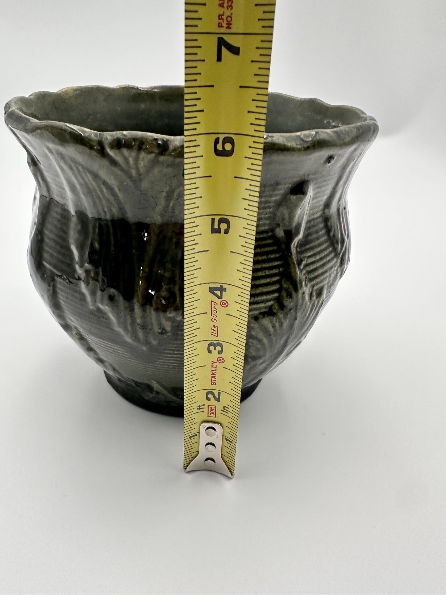 Antique Brush McCoy Majolica Jardiniere Planter – Green Leaf Scroll Pottery (No. 916)