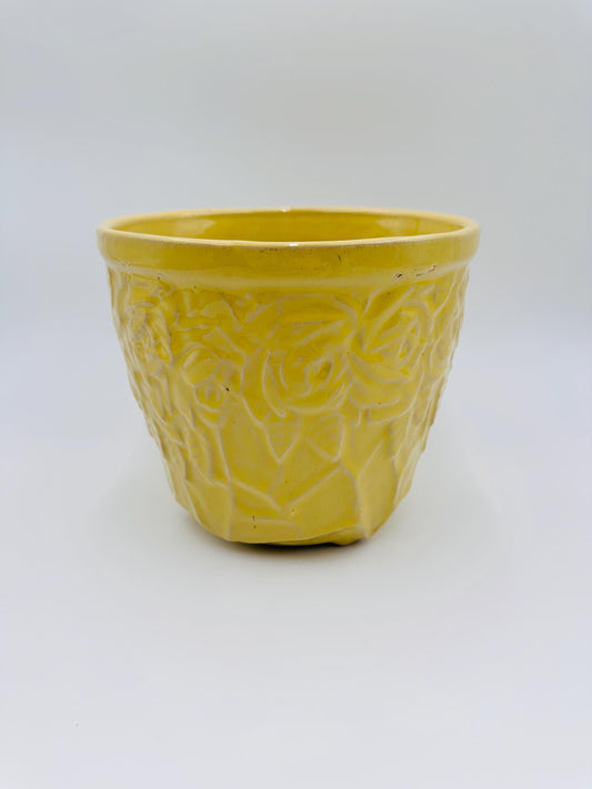 Vintage McCoy Yellow Rose Jardiniere Planter – Embossed Ceramic Mid-Century Home Decor