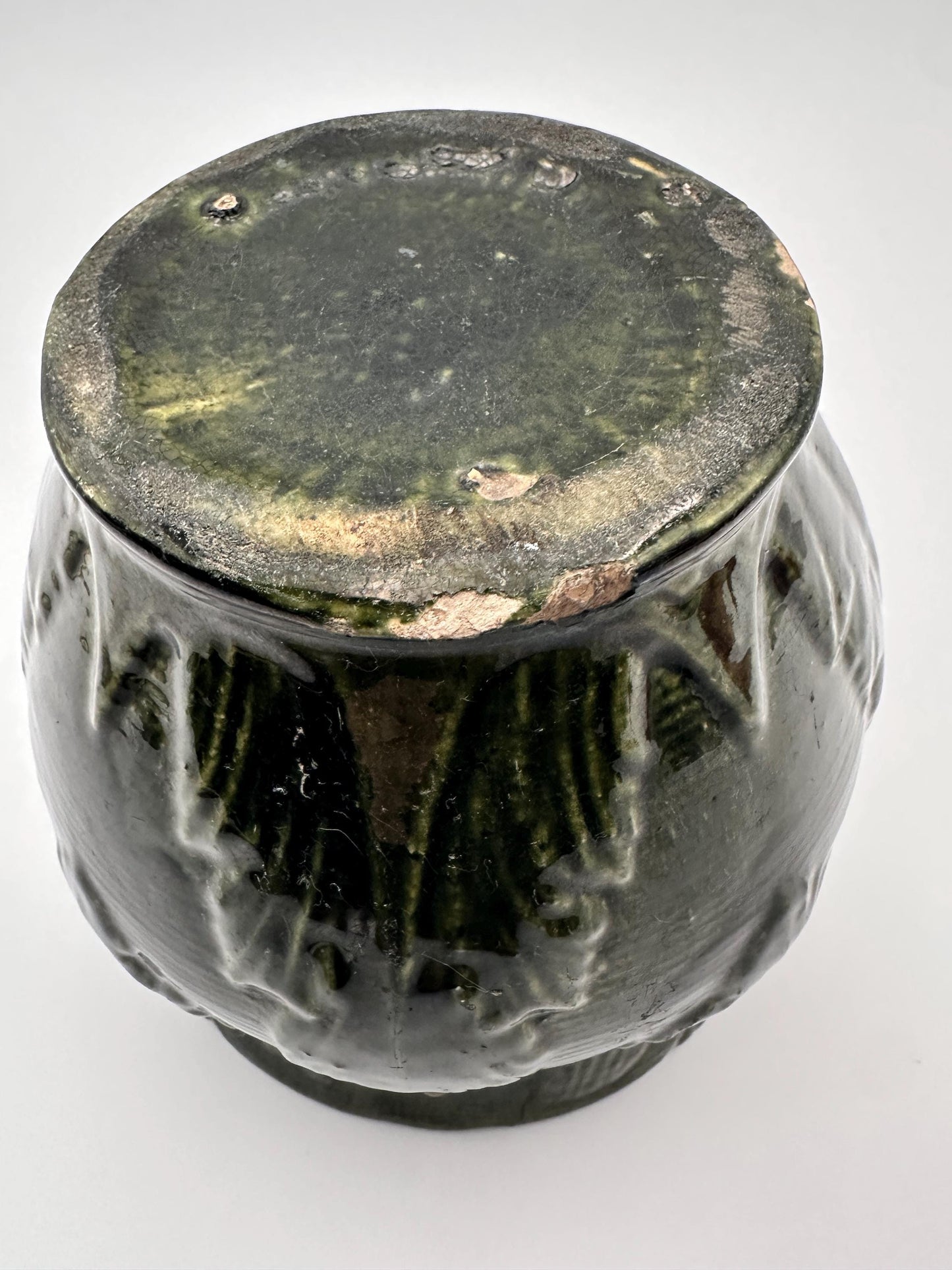 Antique Brush McCoy Majolica Jardiniere Planter – Green Leaf Scroll Pottery (No. 916)