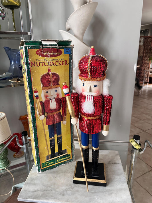 Vintage 20-inch Red Sequin Nutcracker | Glam Christmas Decor, Black Boots
