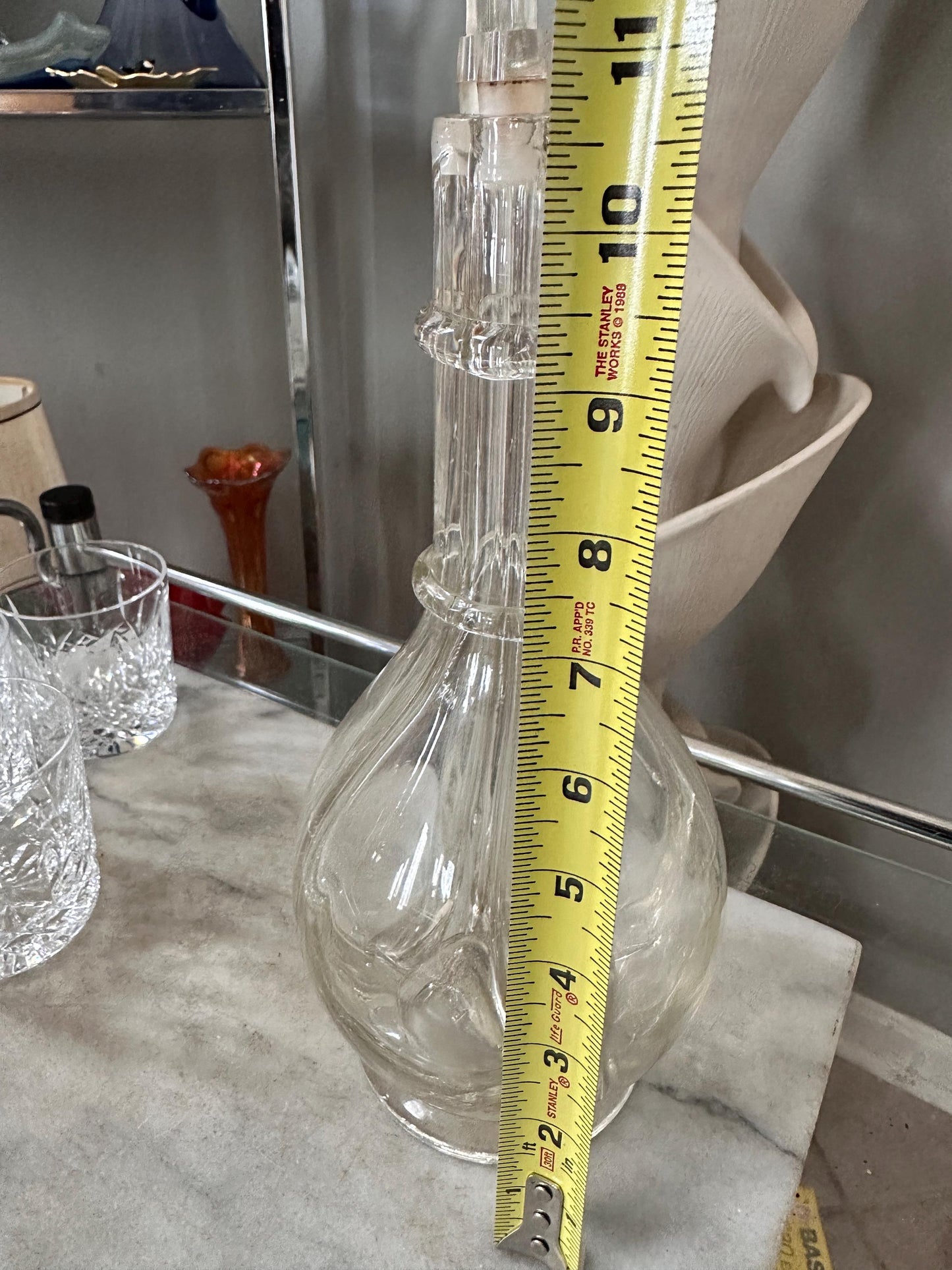 Vintage French Handblown Glass Four Chamber Decanter Set with Crystal Rocks Glasses