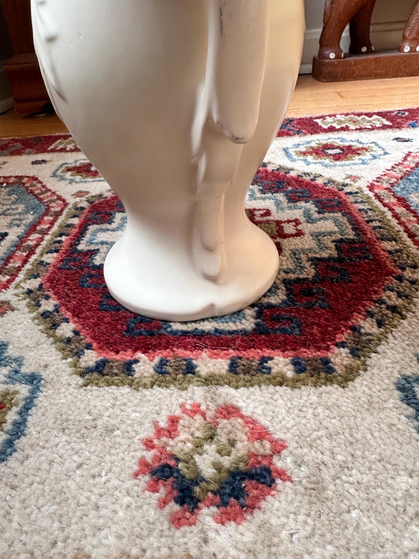 Vintage 1940s McCoy Double Handled Vase | Cream Embossed Leaf Pottery