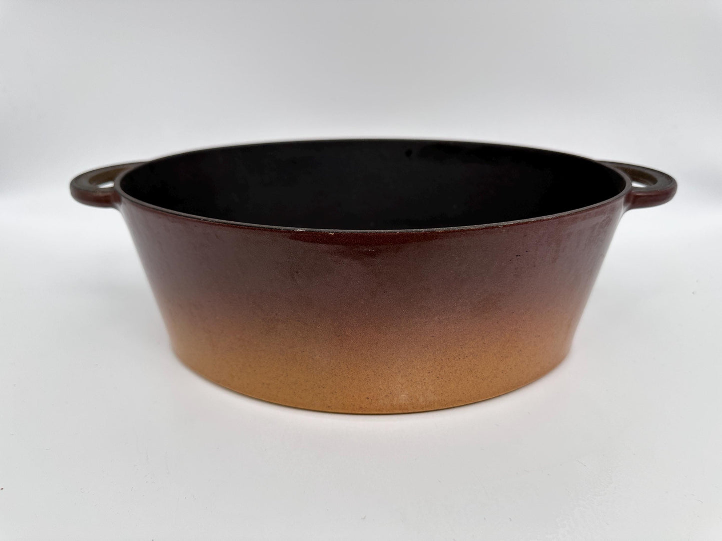 Vintage French Enameled Cast Iron Dutch Oven – Rustic Light Brown Casserole Dish Made France