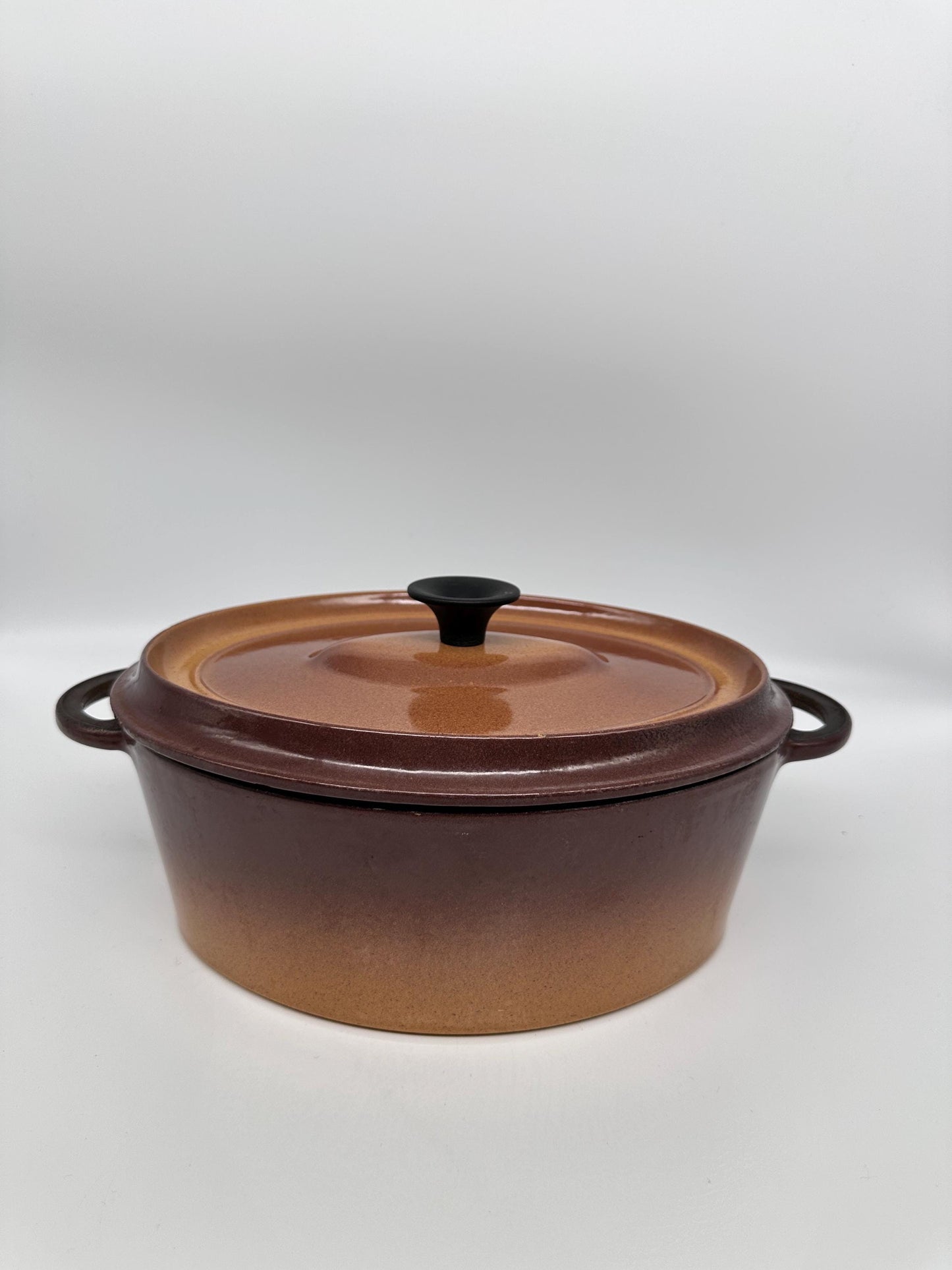 Vintage French Enameled Cast Iron Dutch Oven – Rustic Light Brown Casserole Dish Made France