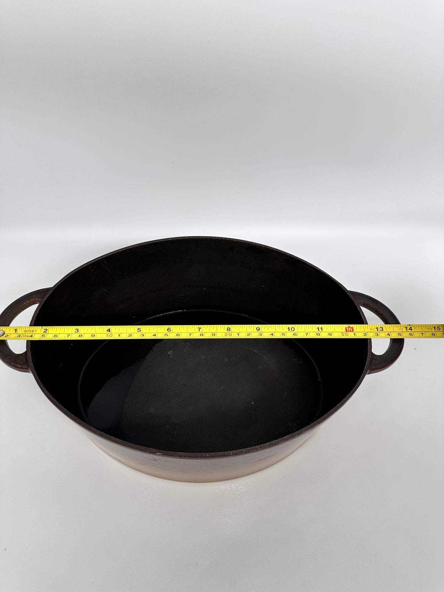 Vintage French Enameled Cast Iron Dutch Oven – Rustic Light Brown Casserole Dish Made France