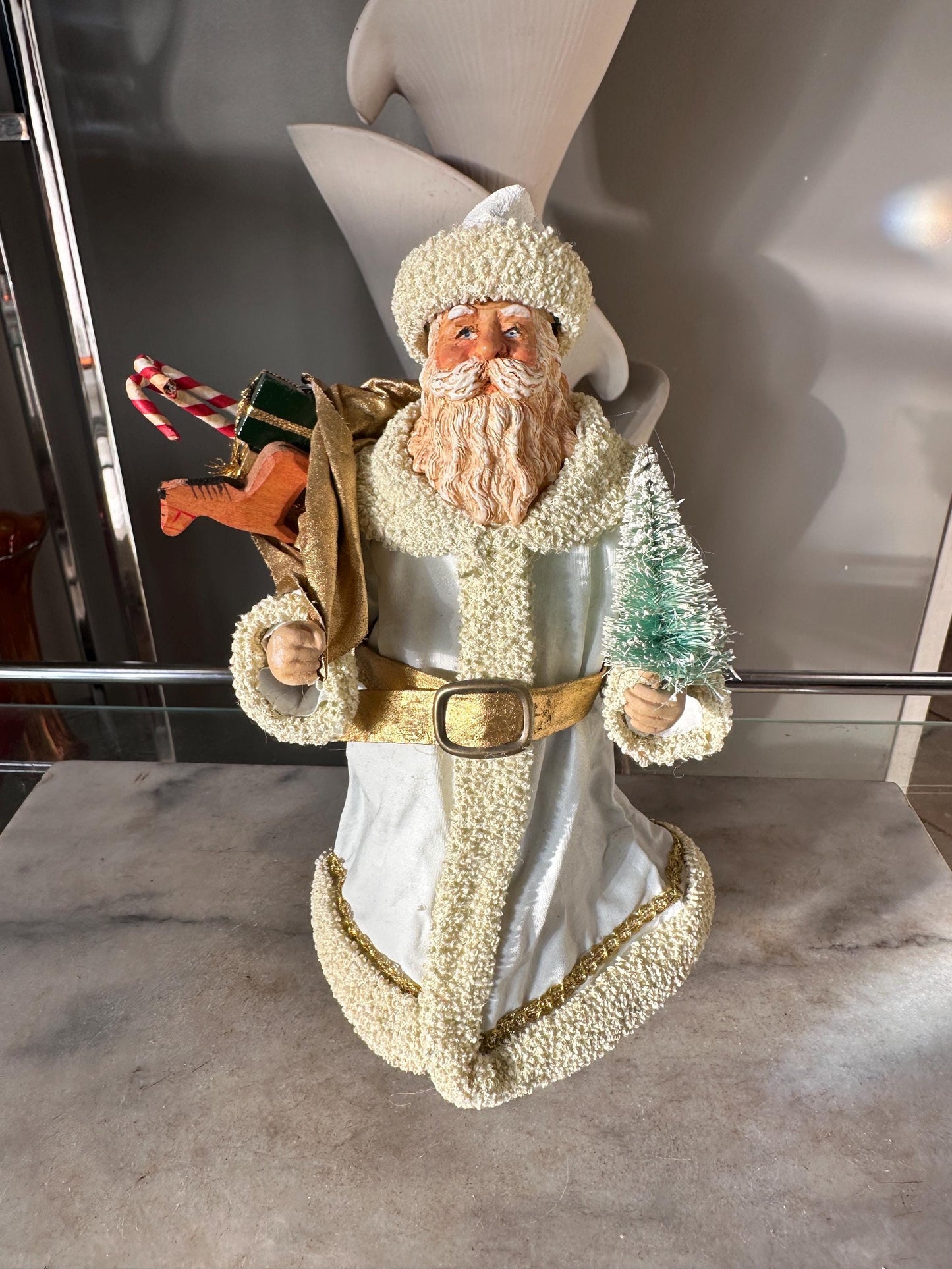 Vintage 1988 Clothtiques Possible Dreams Santa Claus Figurine | White & Gold Christmas Santa | Holiday Collectible