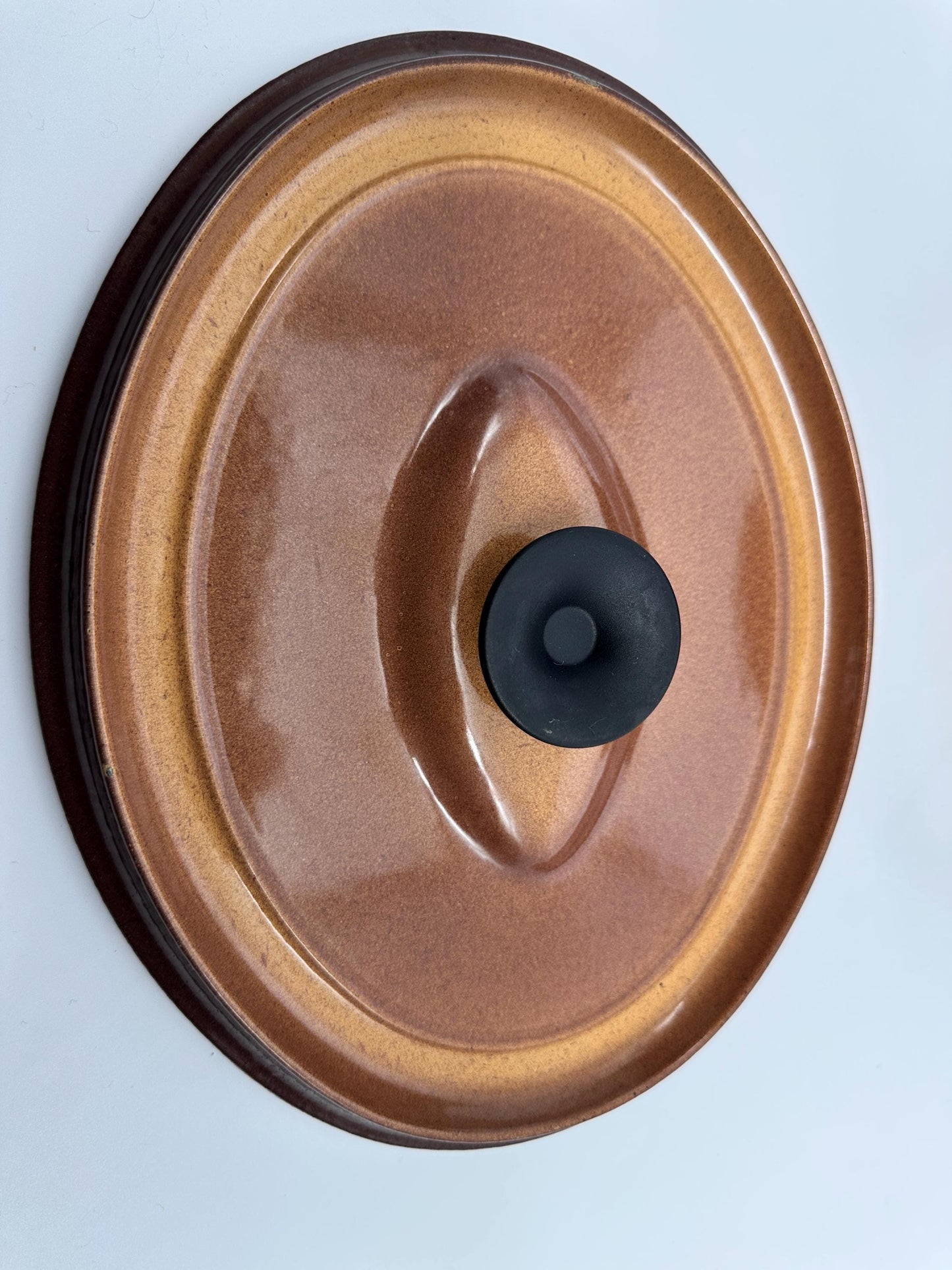 Vintage French Enameled Cast Iron Dutch Oven – Rustic Light Brown Casserole Dish Made France