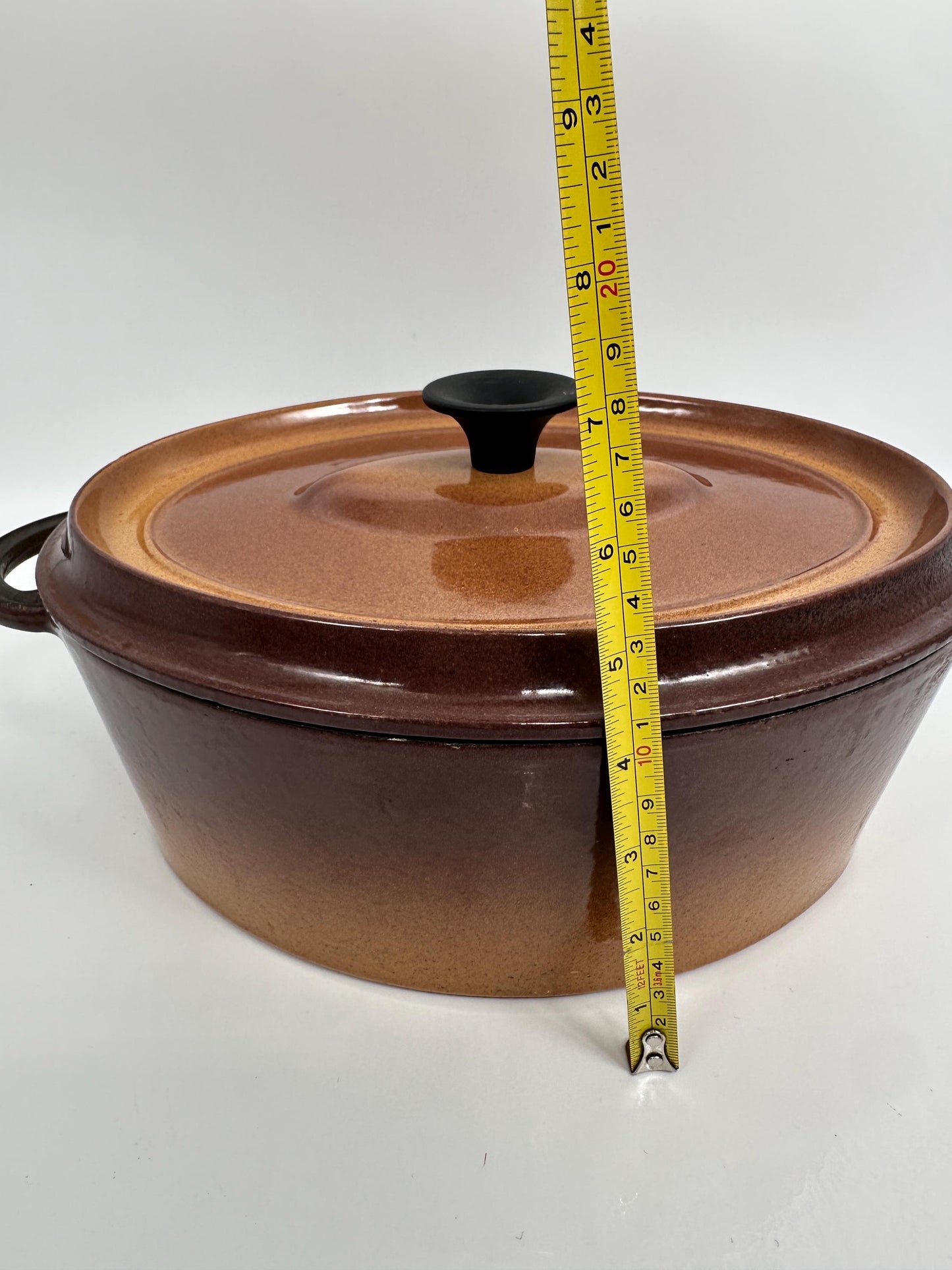 Vintage French Enameled Cast Iron Dutch Oven – Rustic Light Brown Casserole Dish Made France