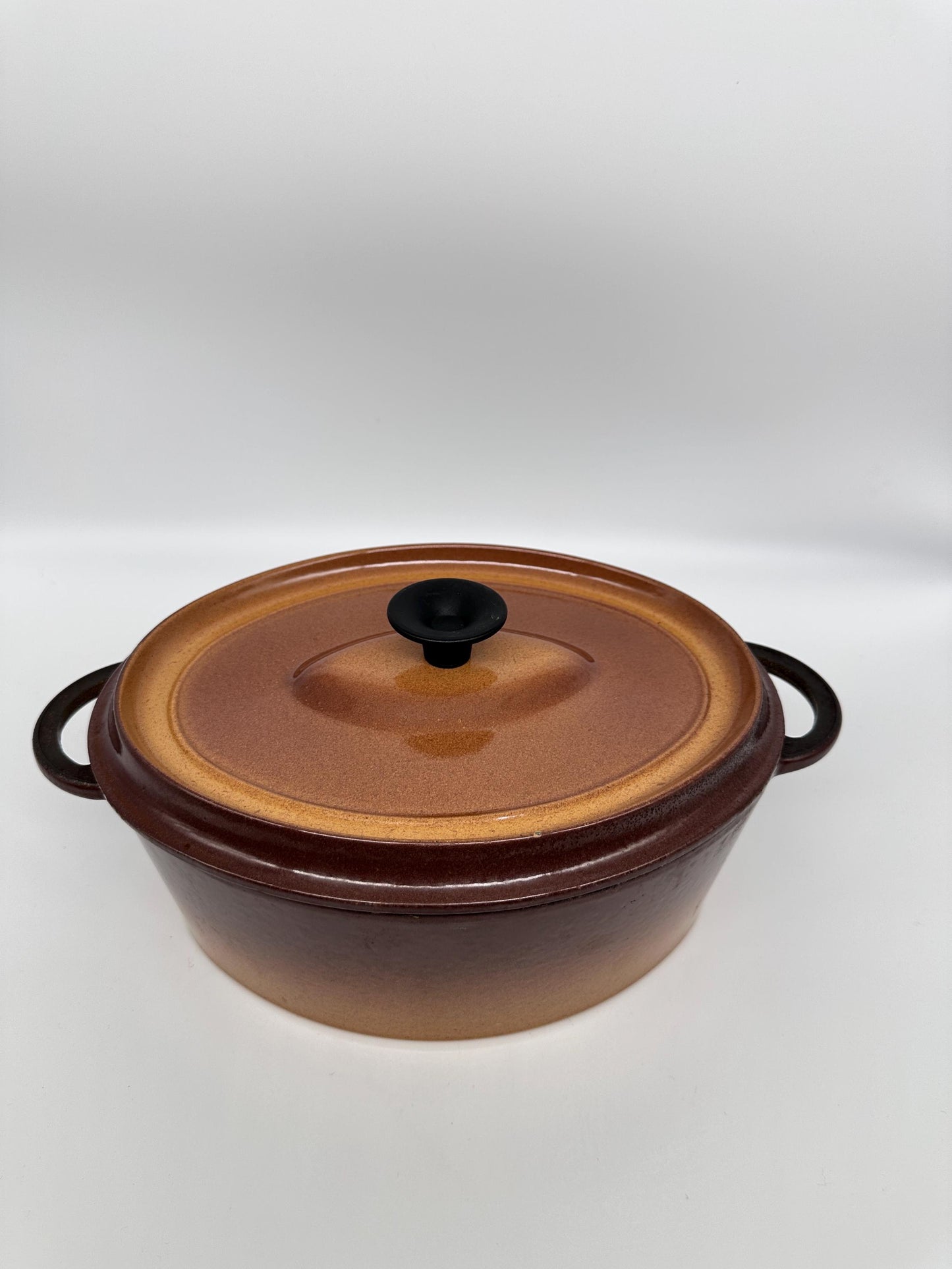 Vintage French Enameled Cast Iron Dutch Oven – Rustic Light Brown Casserole Dish Made France