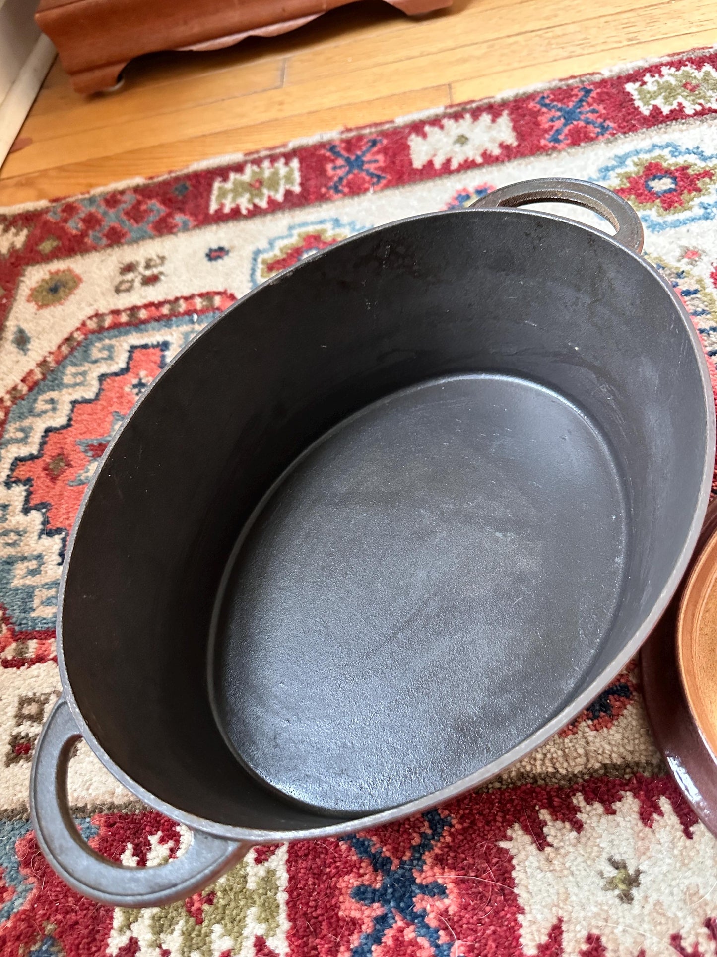 Vintage French Enameled Cast Iron Dutch Oven – Rustic Light Brown Casserole Dish Made France