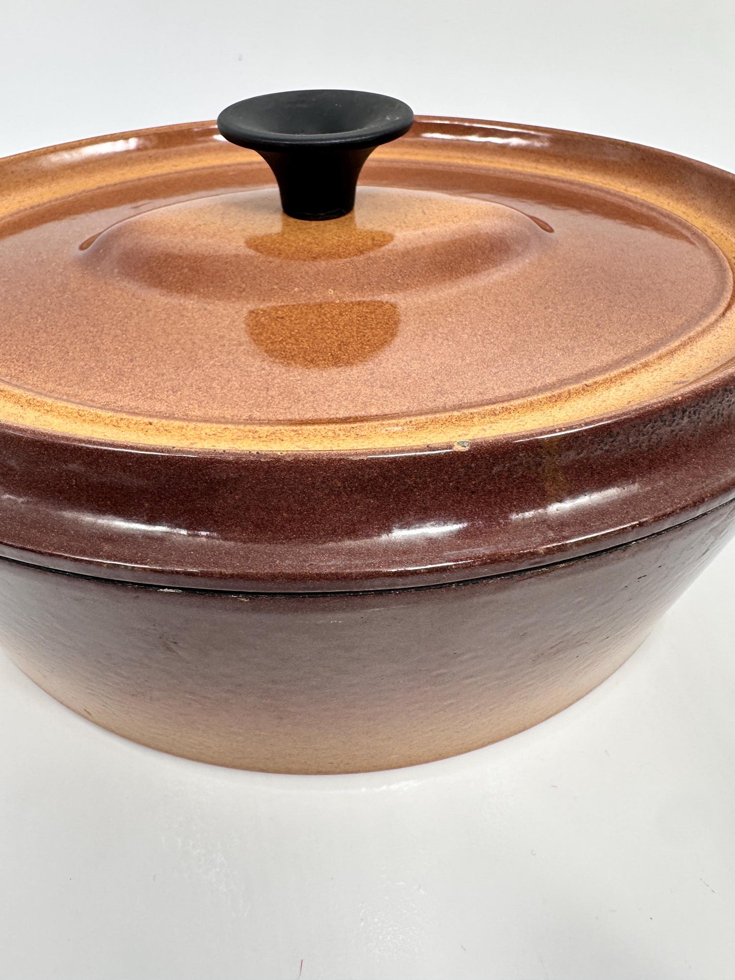 Vintage French Enameled Cast Iron Dutch Oven – Rustic Light Brown Casserole Dish Made France