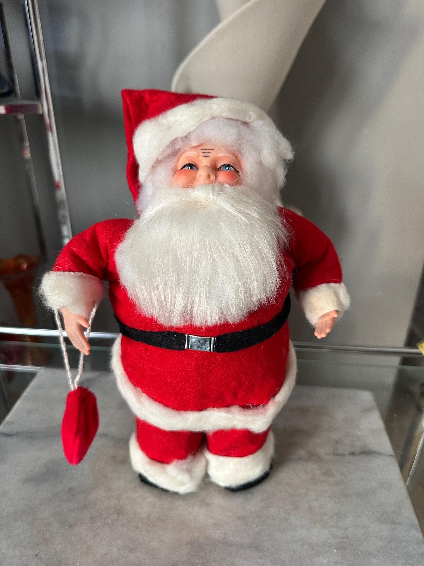 Vintage 1970s Hand Crafted Santa Doll: Rubber Face, Blue Eyes, 13" Collectible