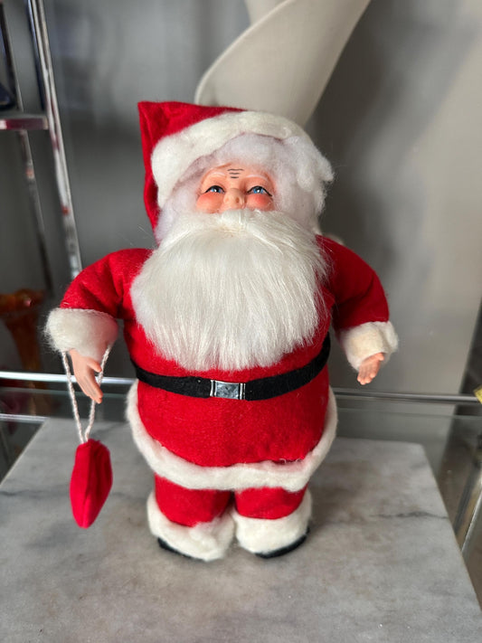 Vintage 1970s Hand Crafted Santa Doll: Rubber Face, Blue Eyes, 13" Collectible