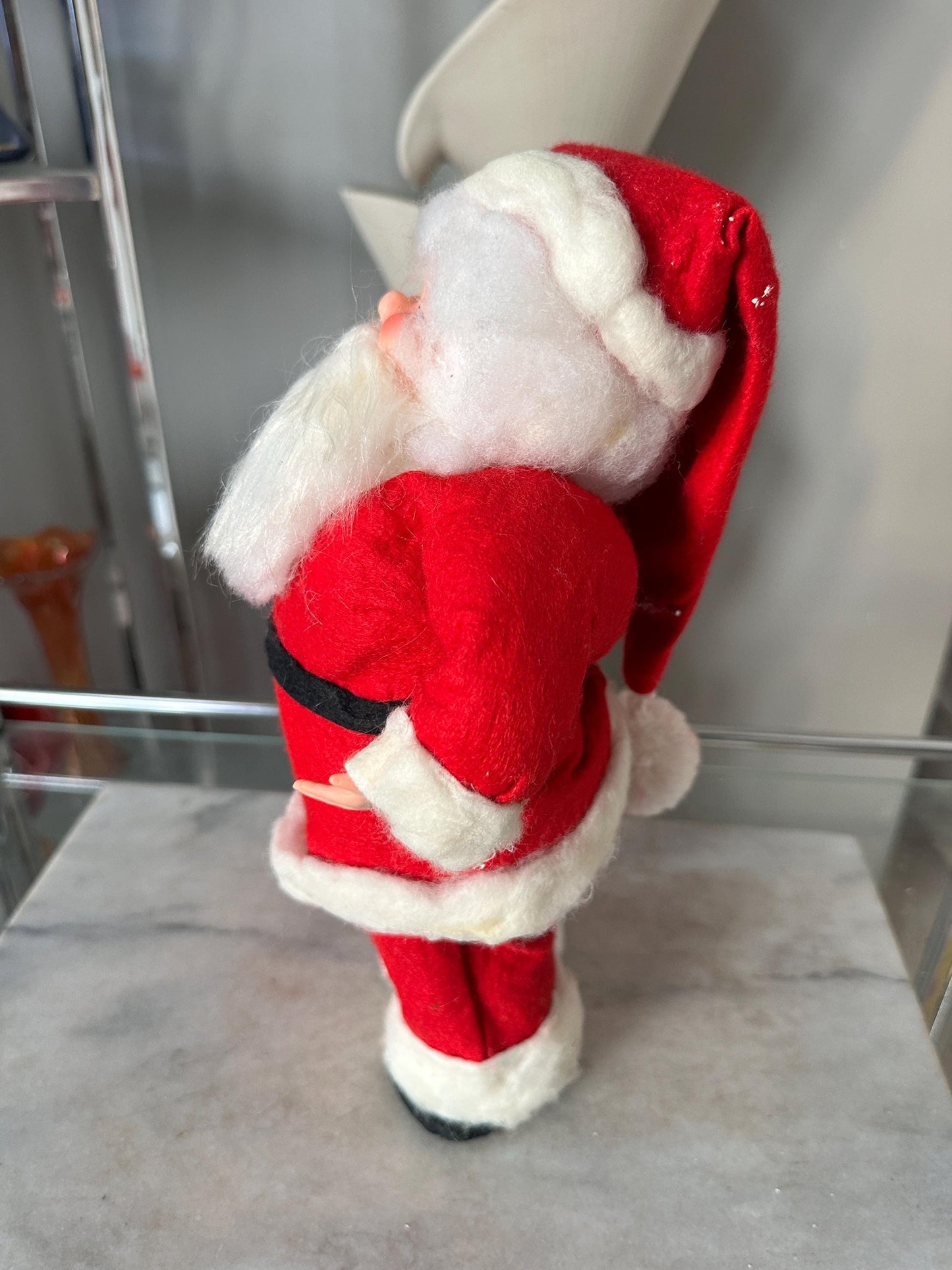 Vintage 1970s Hand Crafted Santa Doll: Rubber Face, Blue Eyes, 13" Collectible