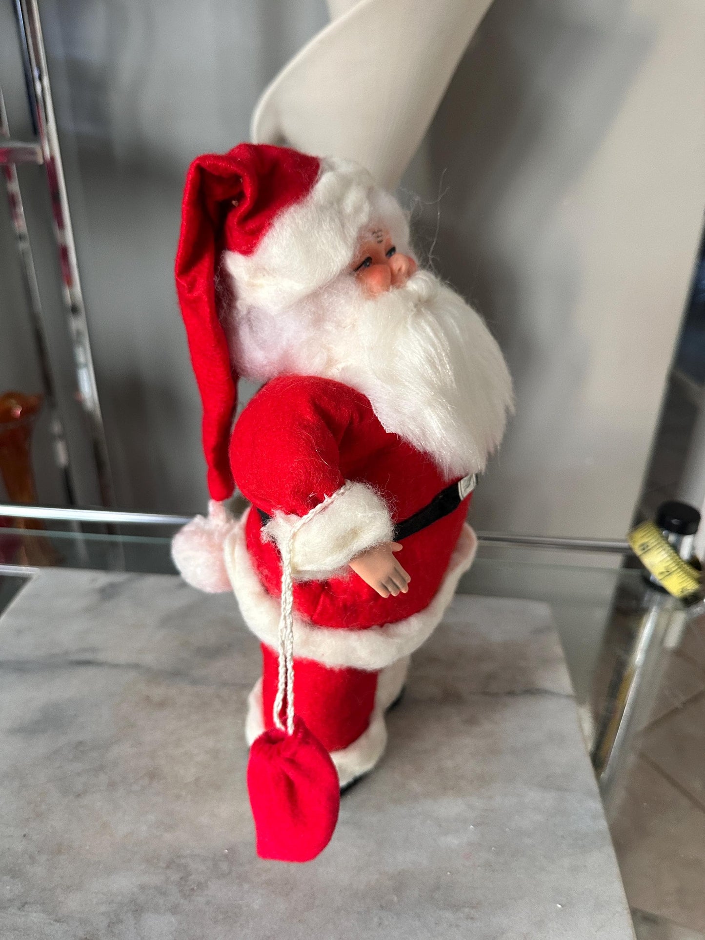 Vintage 1970s Hand Crafted Santa Doll: Rubber Face, Blue Eyes, 13" Collectible