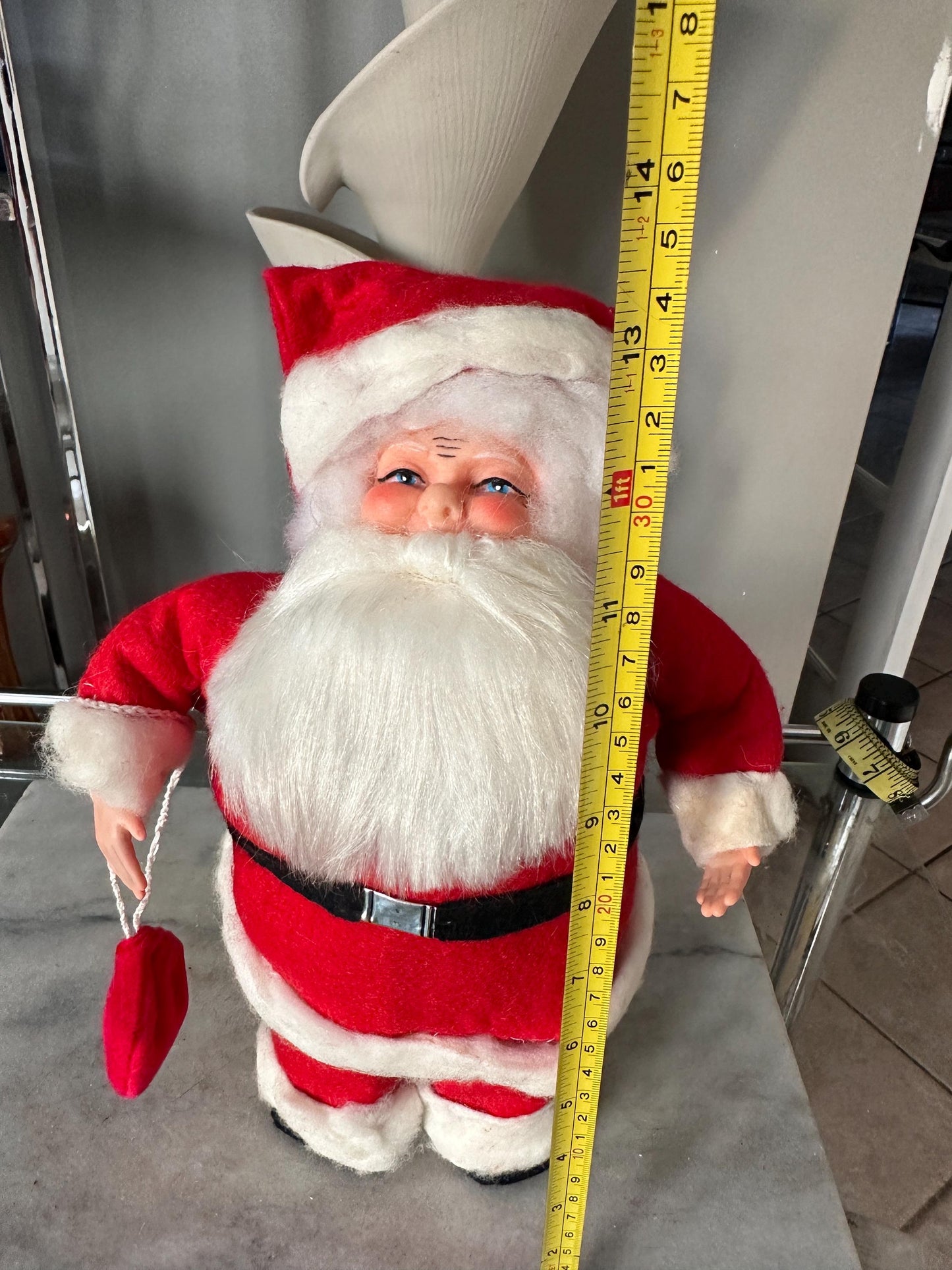 Vintage 1970s Hand Crafted Santa Doll: Rubber Face, Blue Eyes, 13" Collectible