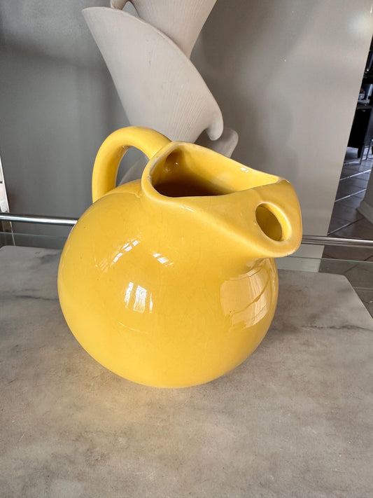 Vintage Yellow Ball Pitcher | Mid-Century USA Pottery Ice Catcher Spout