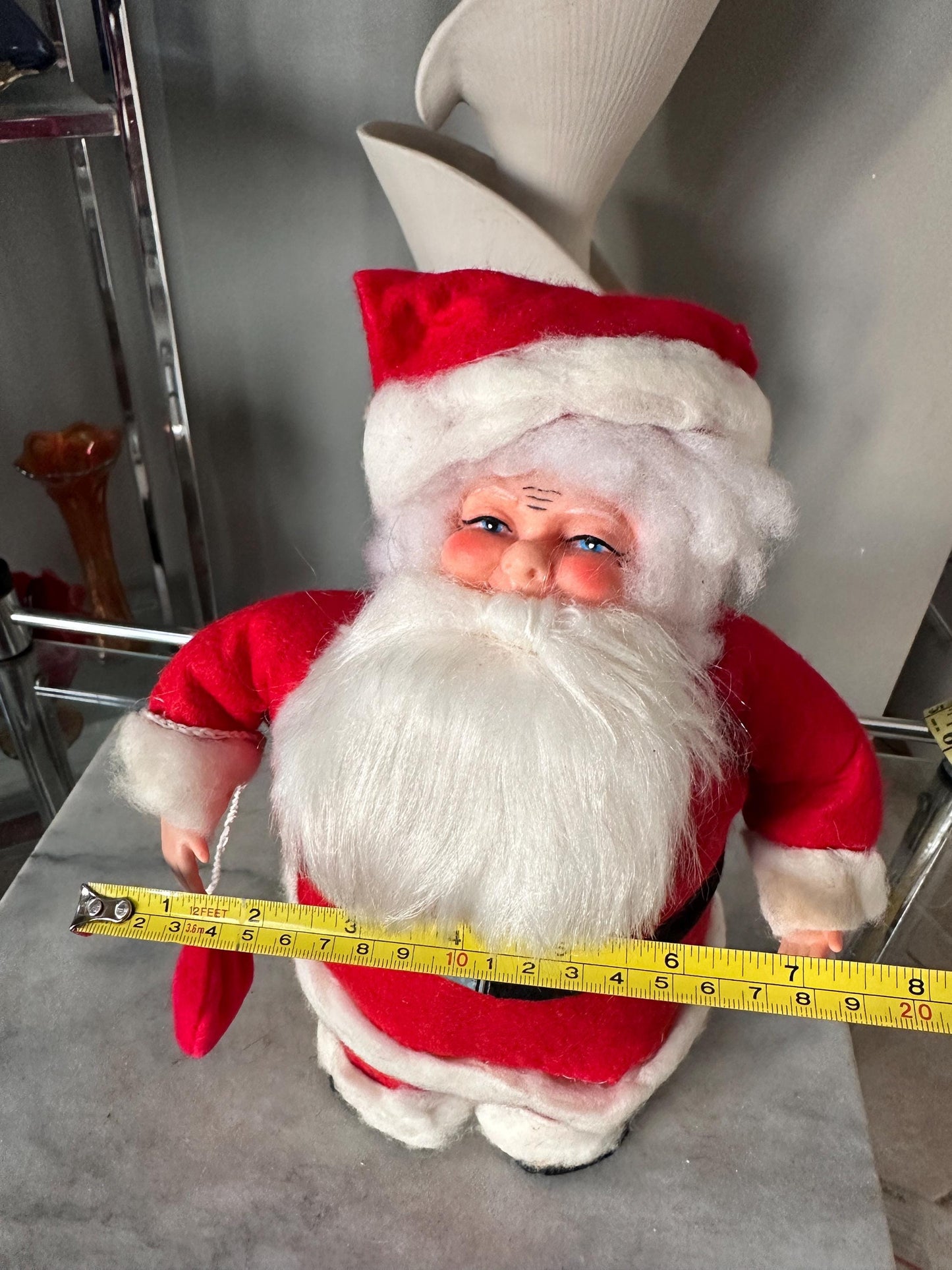 Vintage 1970s Hand Crafted Santa Doll: Rubber Face, Blue Eyes, 13" Collectible