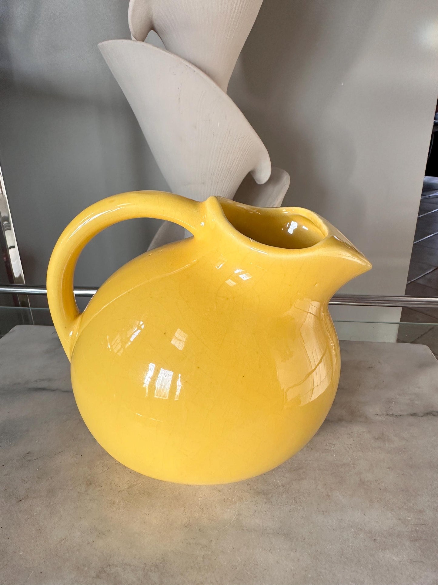 Vintage Yellow Ball Pitcher | Mid-Century USA Pottery Ice Catcher Spout