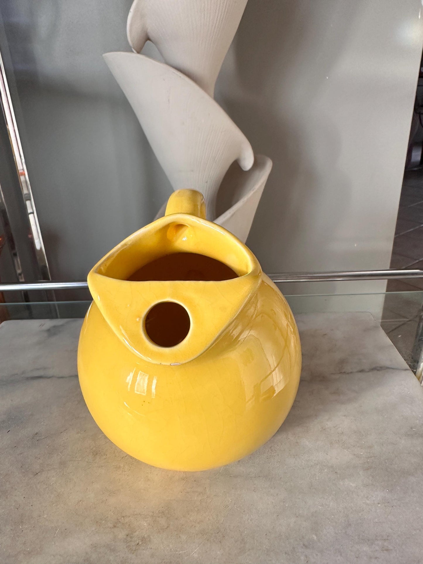 Vintage Yellow Ball Pitcher | Mid-Century USA Pottery Ice Catcher Spout