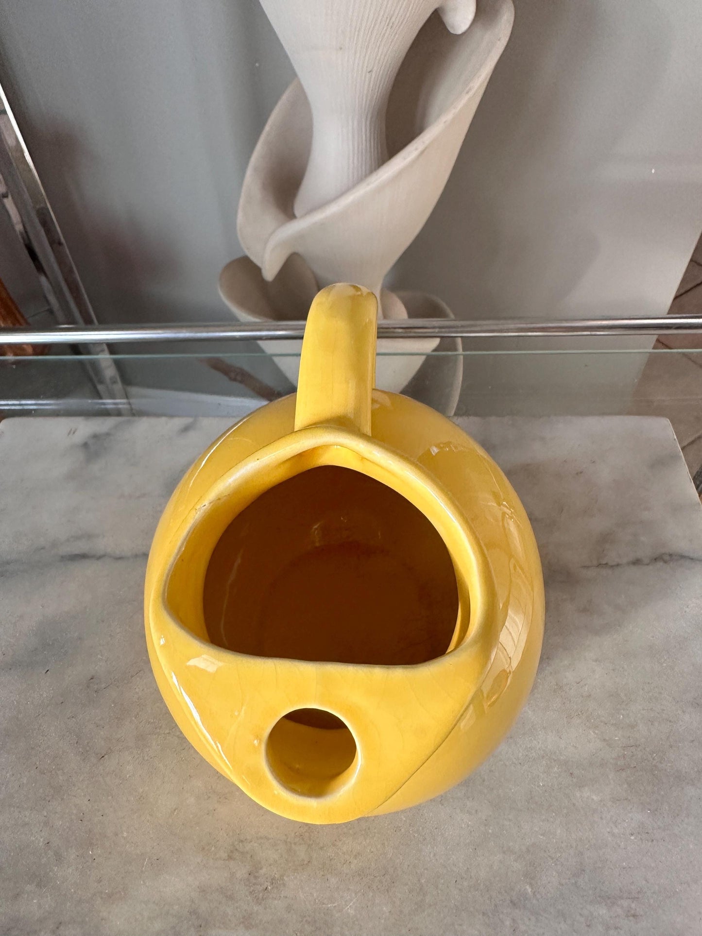 Vintage Yellow Ball Pitcher | Mid-Century USA Pottery Ice Catcher Spout