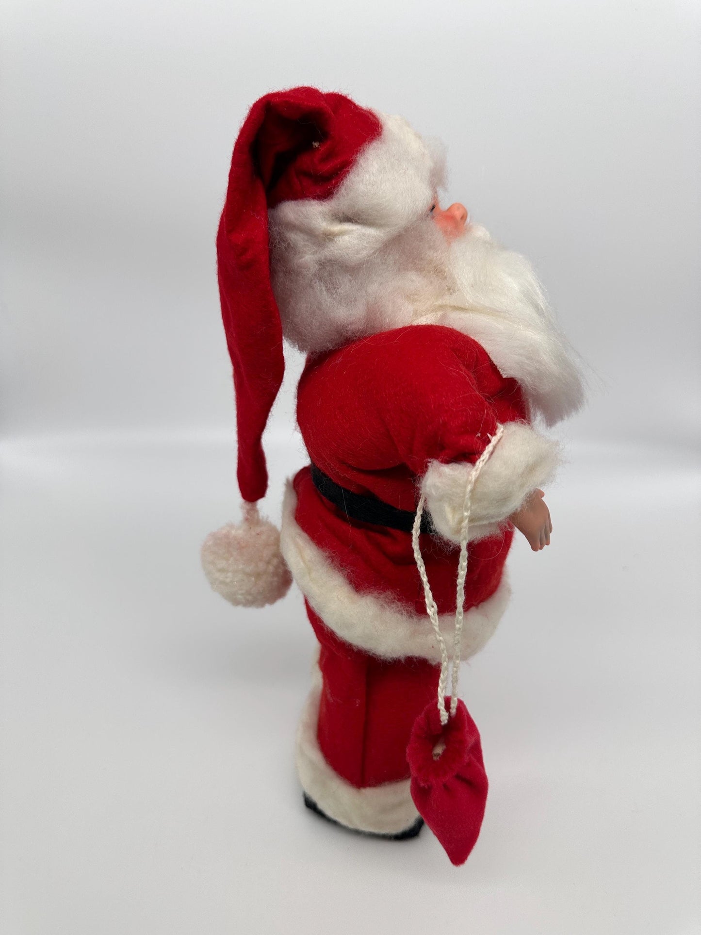 Vintage 1970s Hand Crafted Santa Doll: Rubber Face, Blue Eyes, 13" Collectible