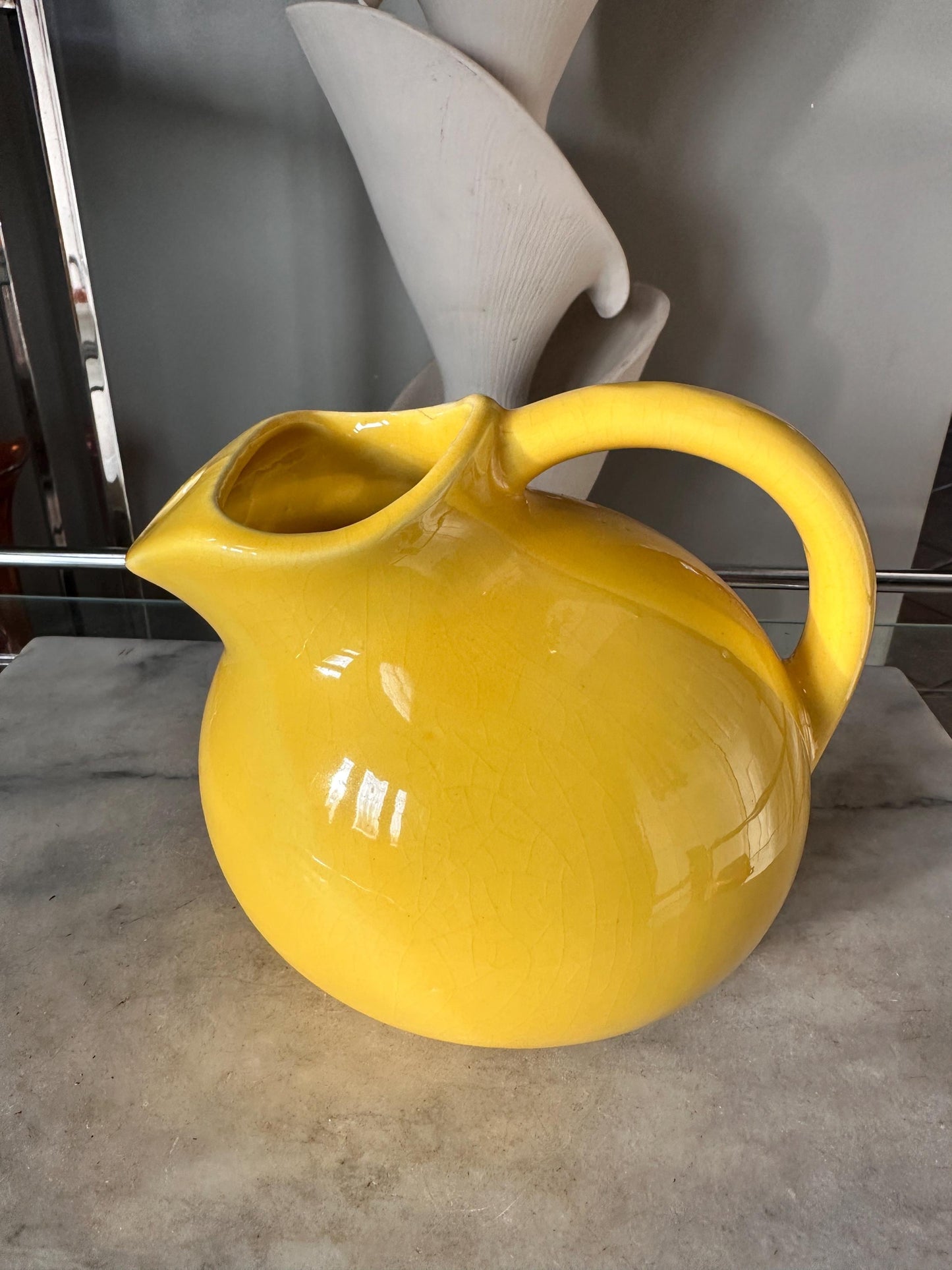 Vintage Yellow Ball Pitcher | Mid-Century USA Pottery Ice Catcher Spout