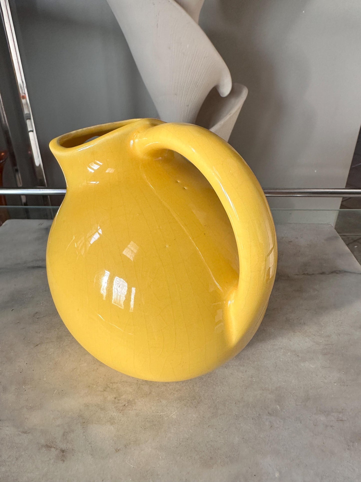 Vintage Yellow Ball Pitcher | Mid-Century USA Pottery Ice Catcher Spout