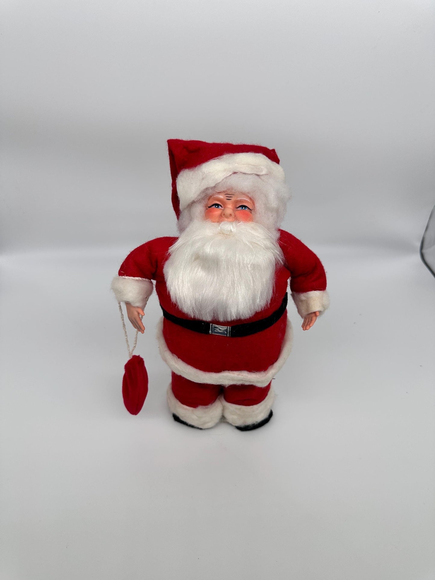 Vintage 1970s Hand Crafted Santa Doll: Rubber Face, Blue Eyes, 13" Collectible