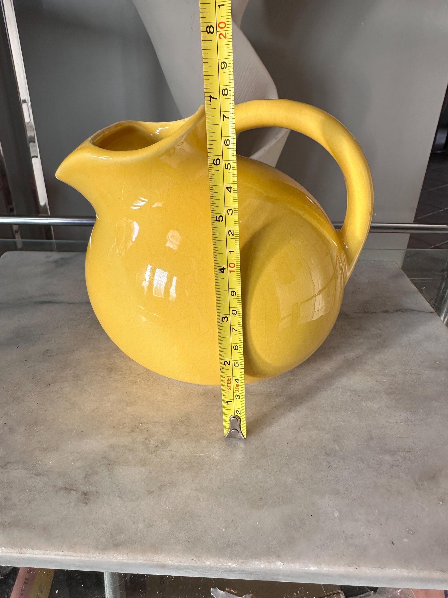 Vintage Yellow Ball Pitcher | Mid-Century USA Pottery Ice Catcher Spout