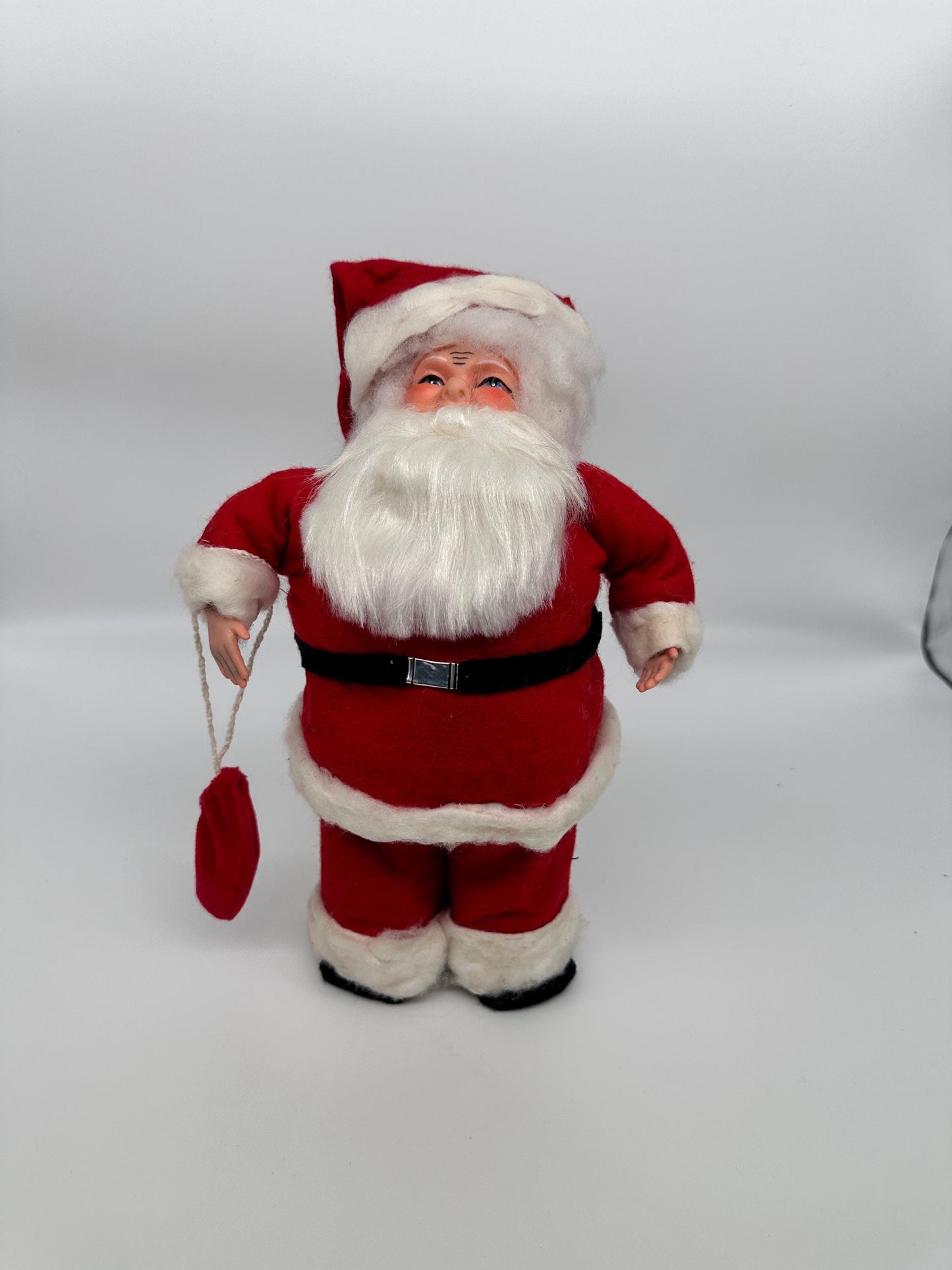 Vintage 1970s Hand Crafted Santa Doll: Rubber Face, Blue Eyes, 13" Collectible