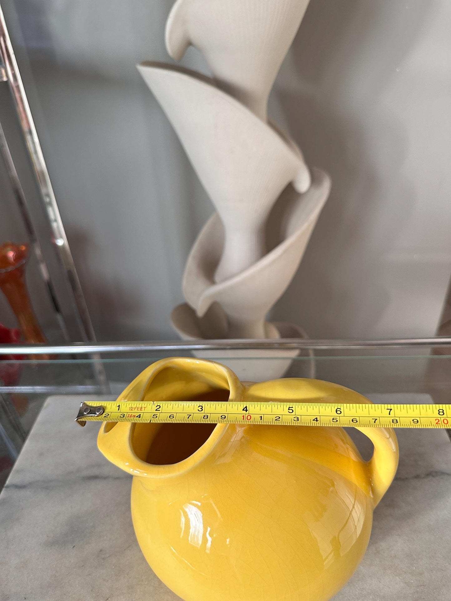 Vintage Yellow Ball Pitcher | Mid-Century USA Pottery Ice Catcher Spout