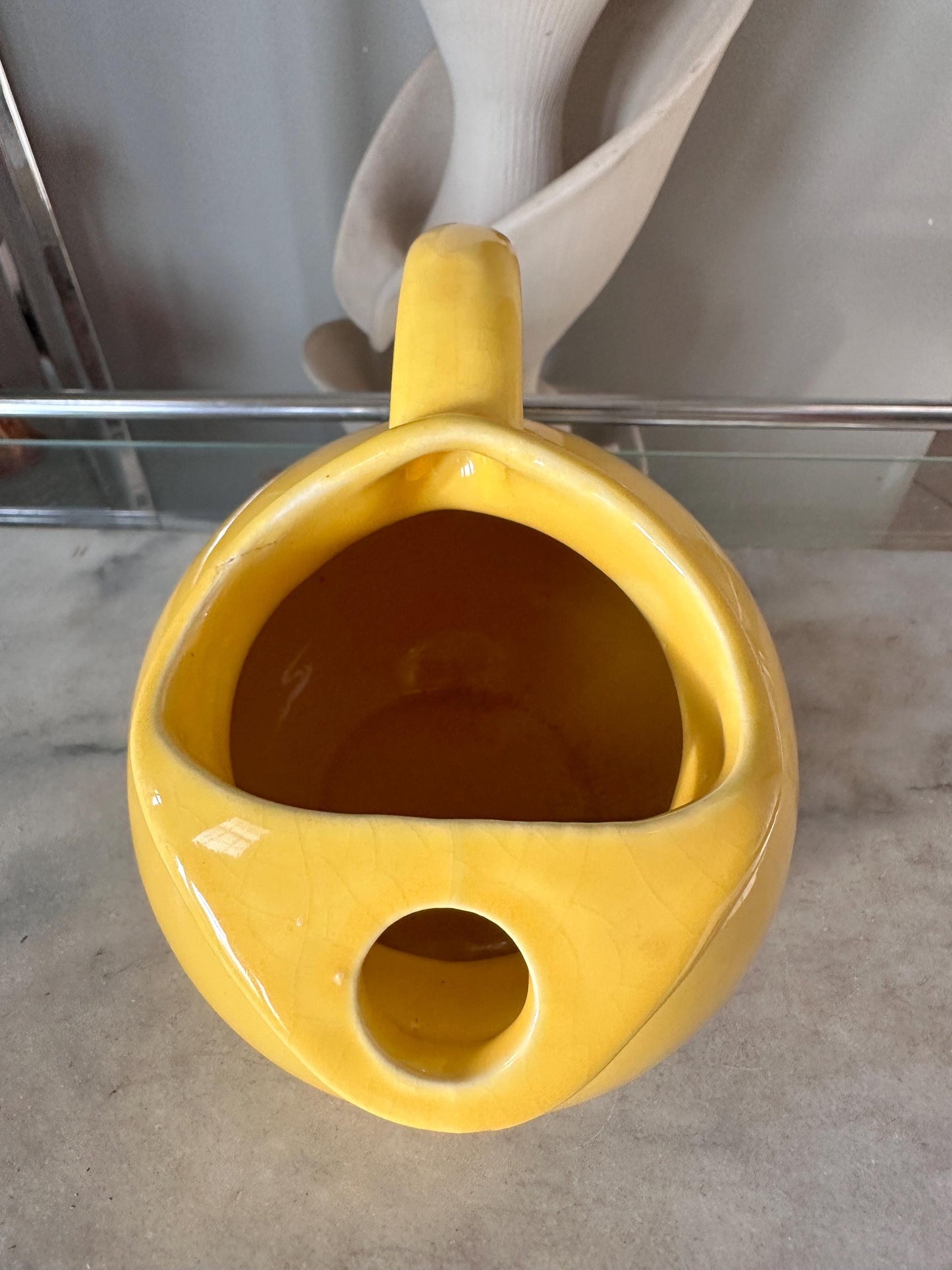 Vintage Yellow Ball Pitcher | Mid-Century USA Pottery Ice Catcher Spout