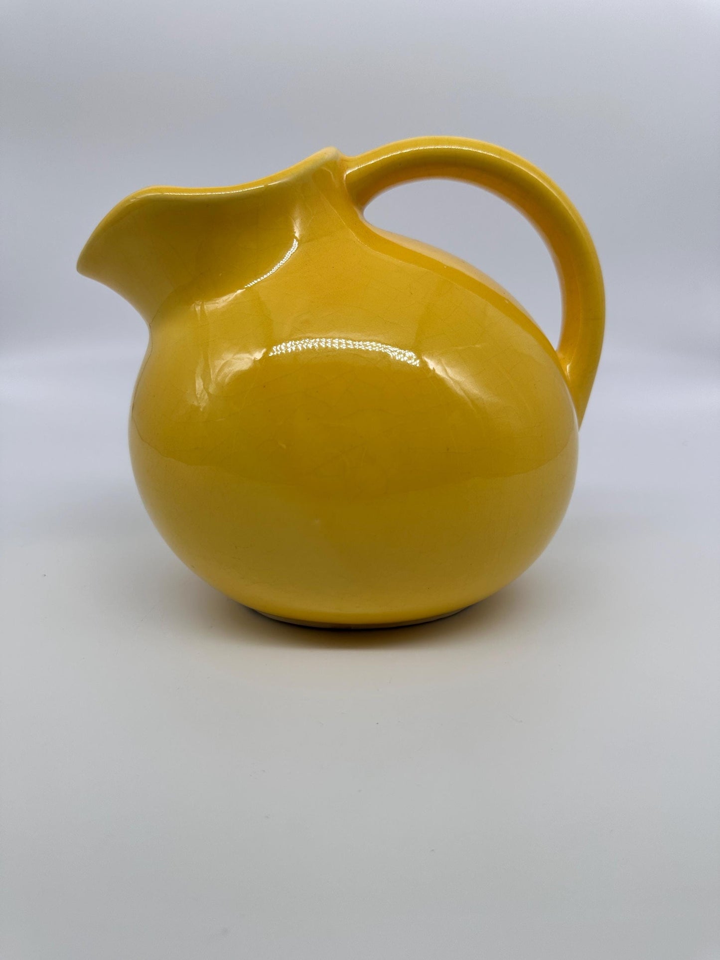 Vintage Yellow Ball Pitcher | Mid-Century USA Pottery Ice Catcher Spout