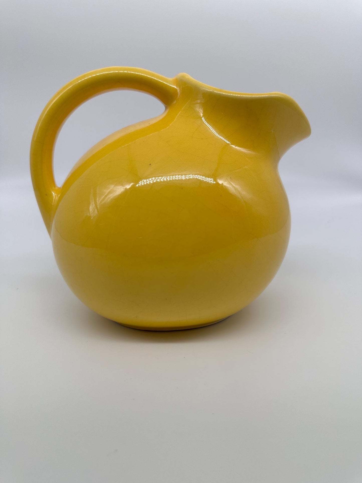 Vintage Yellow Ball Pitcher | Mid-Century USA Pottery Ice Catcher Spout