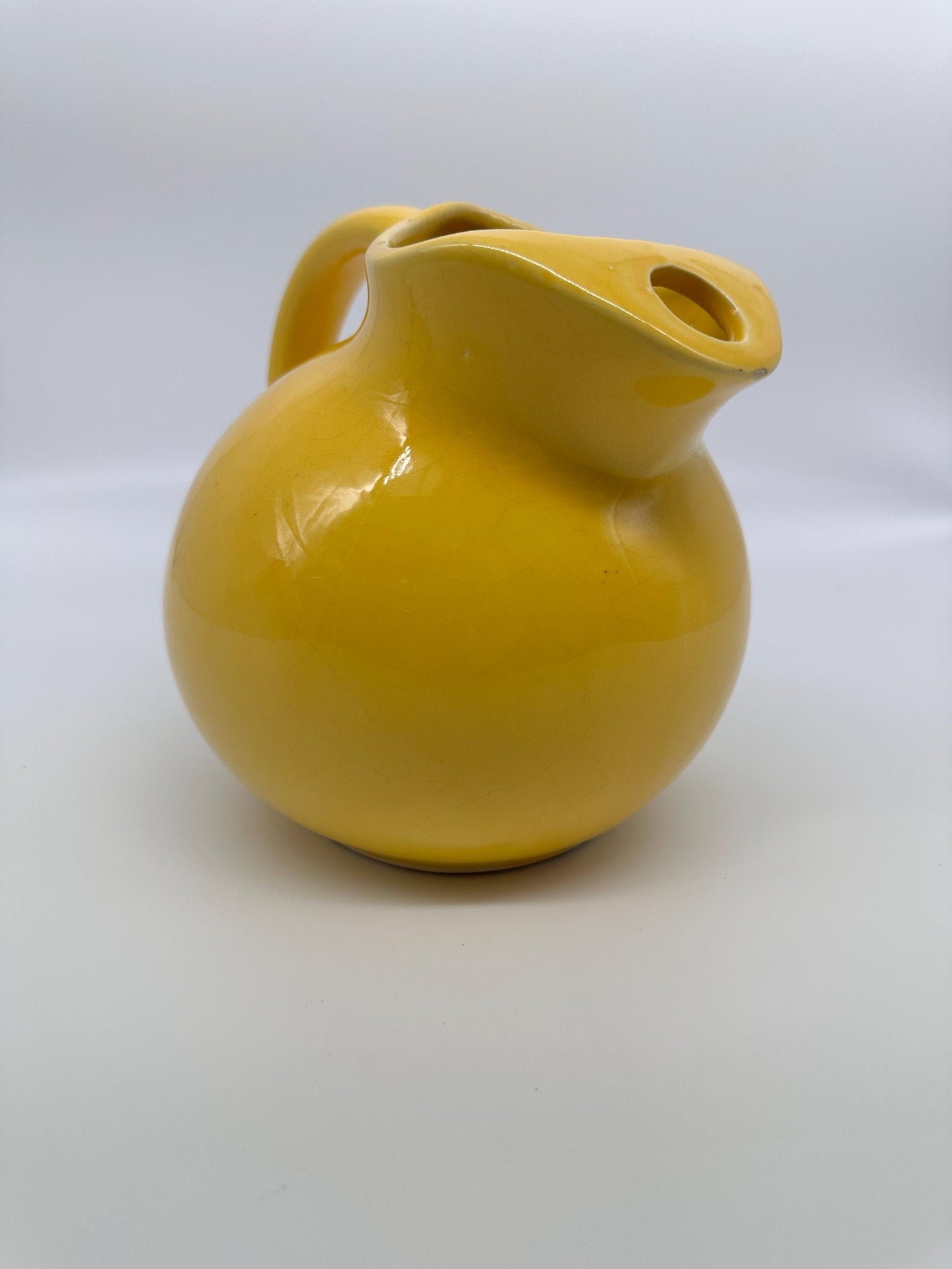 Vintage Yellow Ball Pitcher | Mid-Century USA Pottery Ice Catcher Spout