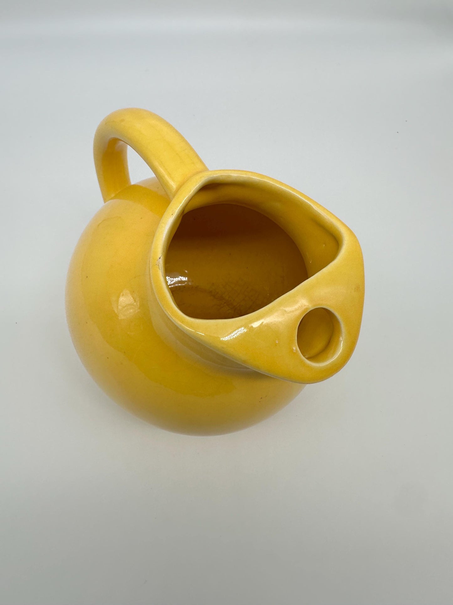 Vintage Yellow Ball Pitcher | Mid-Century USA Pottery Ice Catcher Spout