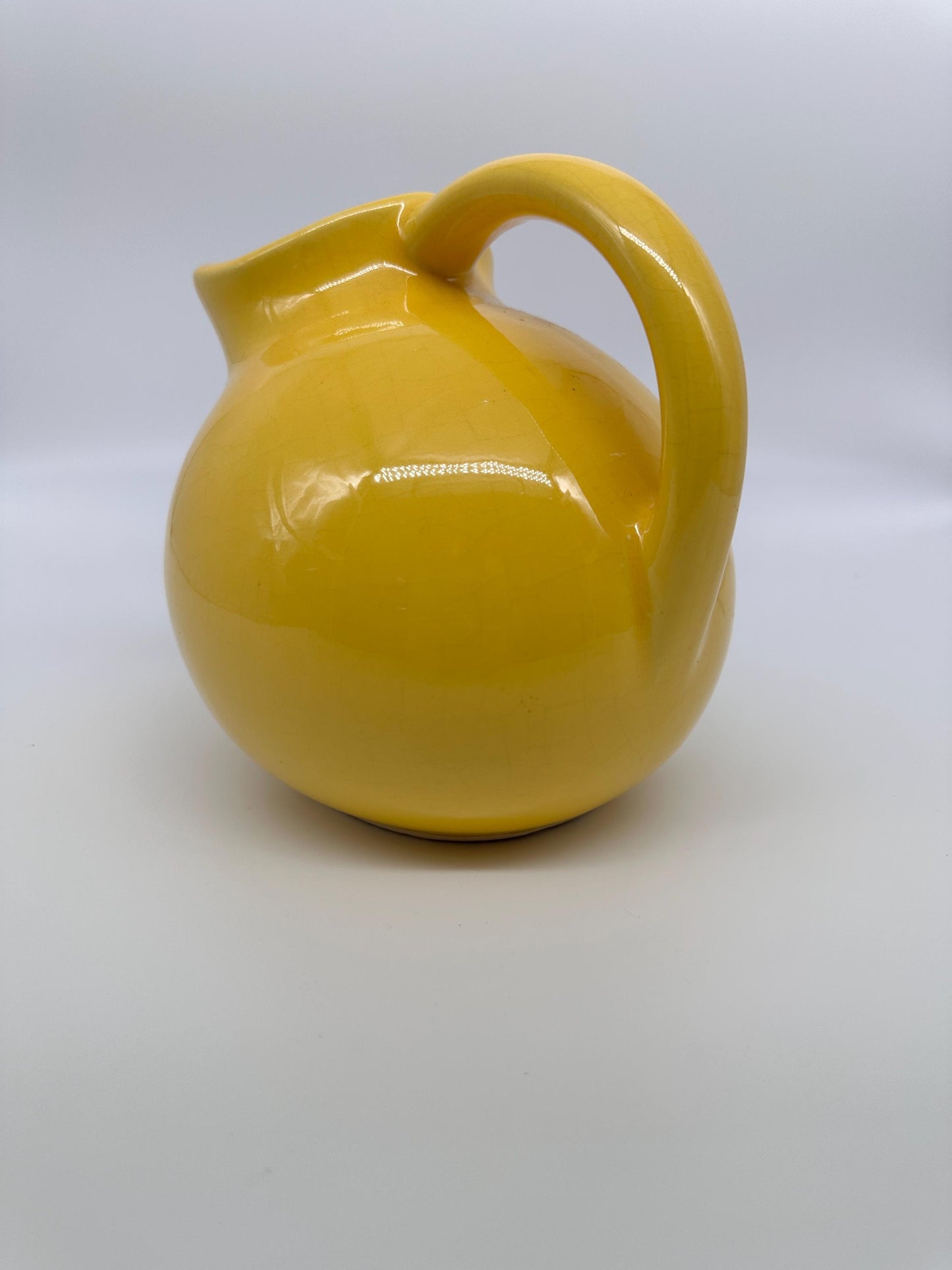 Vintage Yellow Ball Pitcher | Mid-Century USA Pottery Ice Catcher Spout