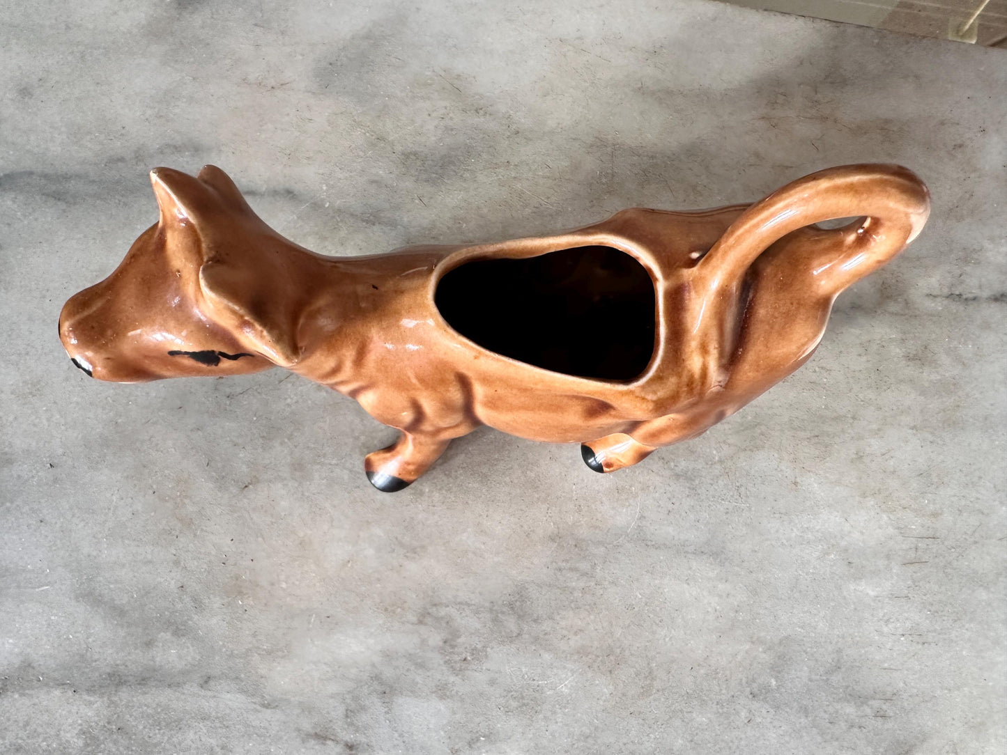 Vintage Brown Cow Creamer Pitcher with Metal Bell | Farmhouse Ceramic Kitchen Collectible