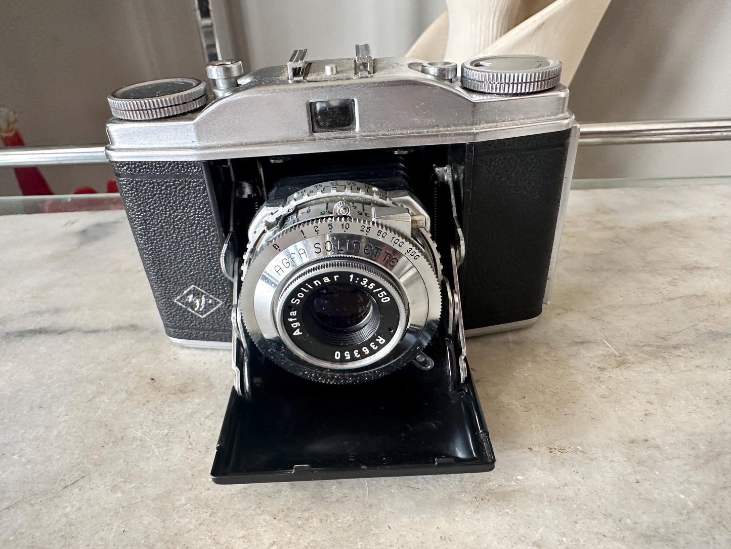 Art Deco Agfa Solinette II 35mm Camera with Leather Case, Flash