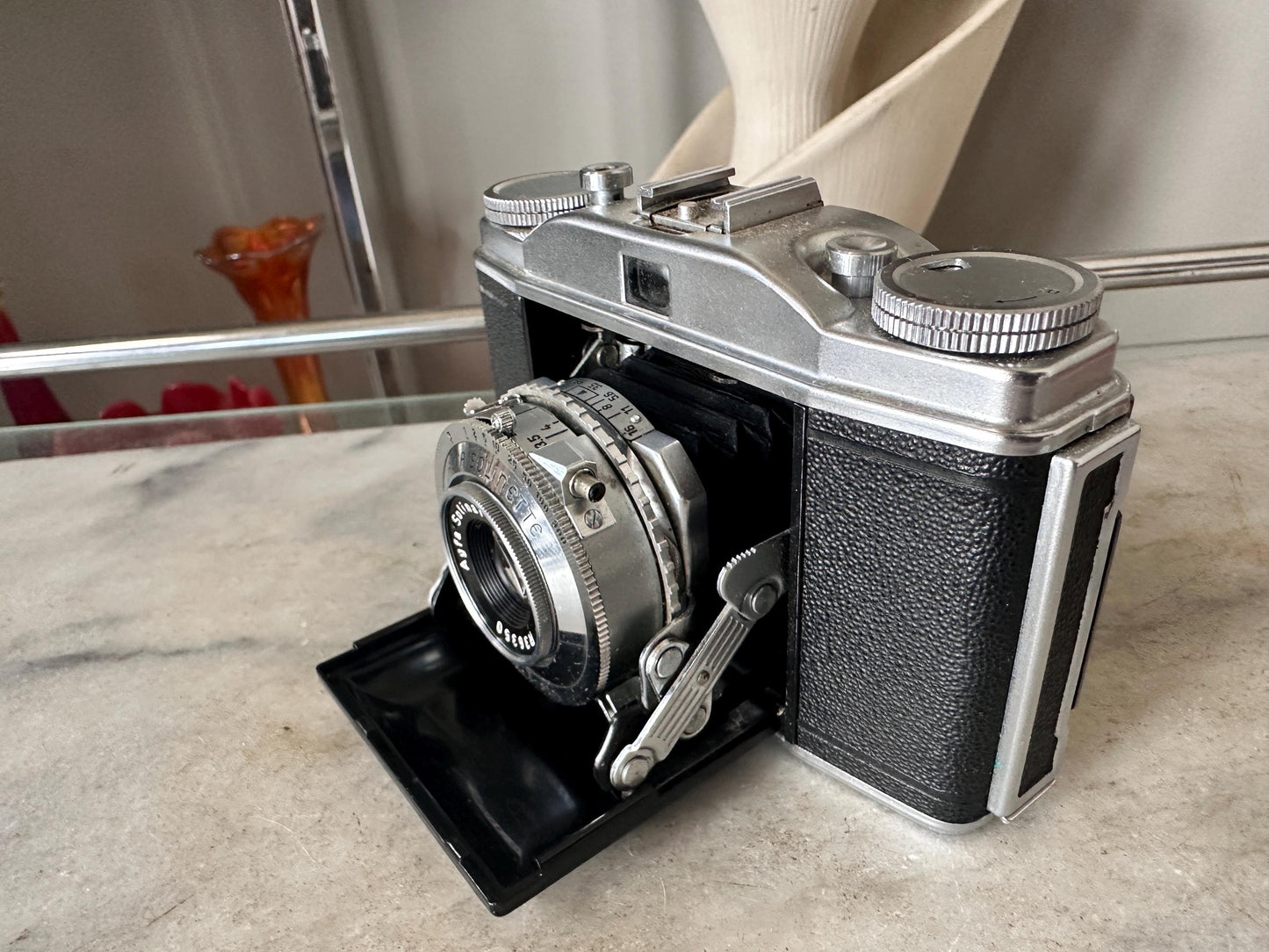 Art Deco Agfa Solinette II 35mm Camera with Leather Case, Flash