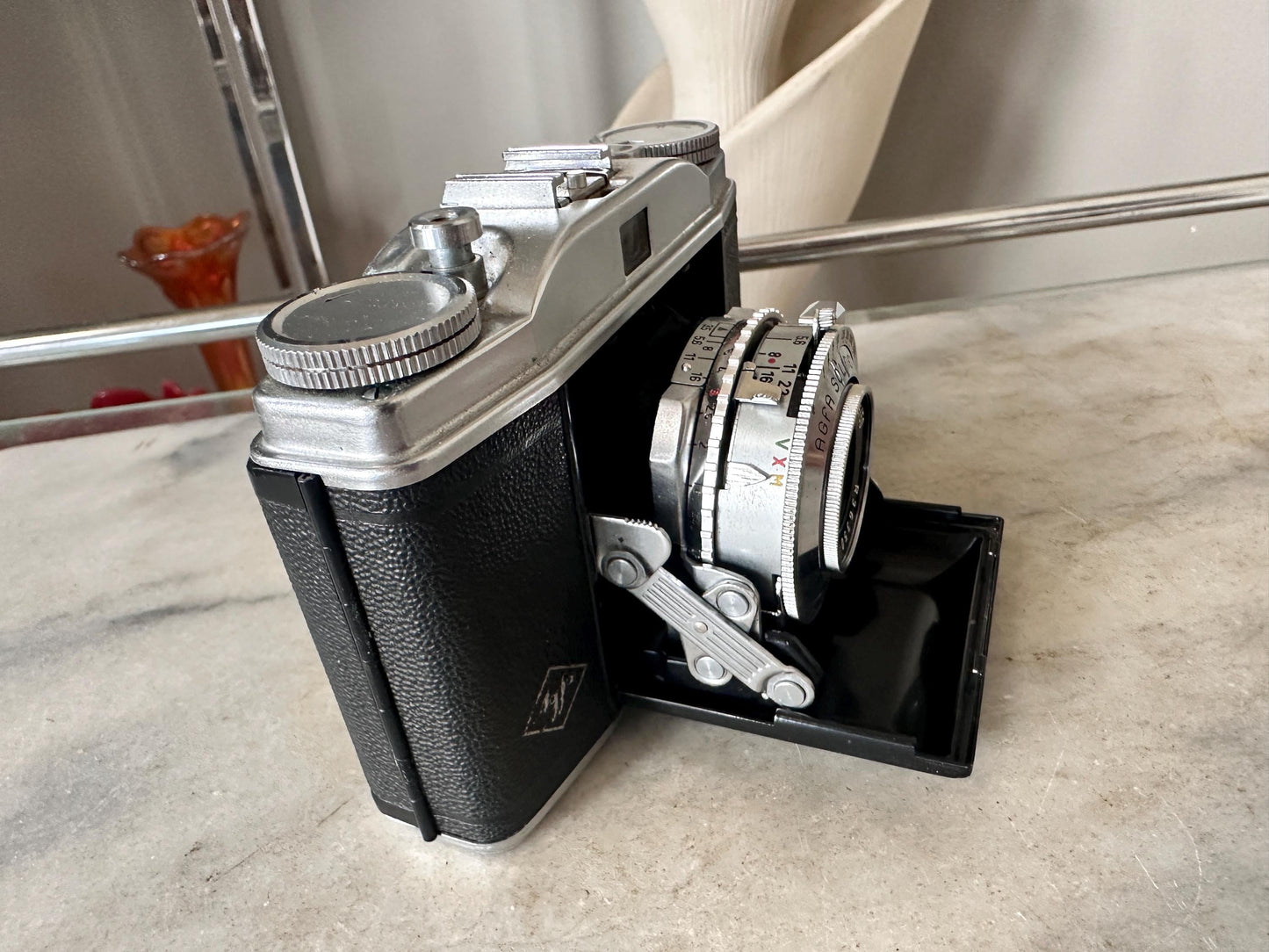 Art Deco Agfa Solinette II 35mm Camera with Leather Case, Flash