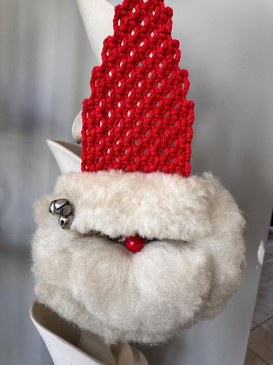 Vintage Macrame Santa Claus Wall Hanging, Retro Boho Christmas Decor