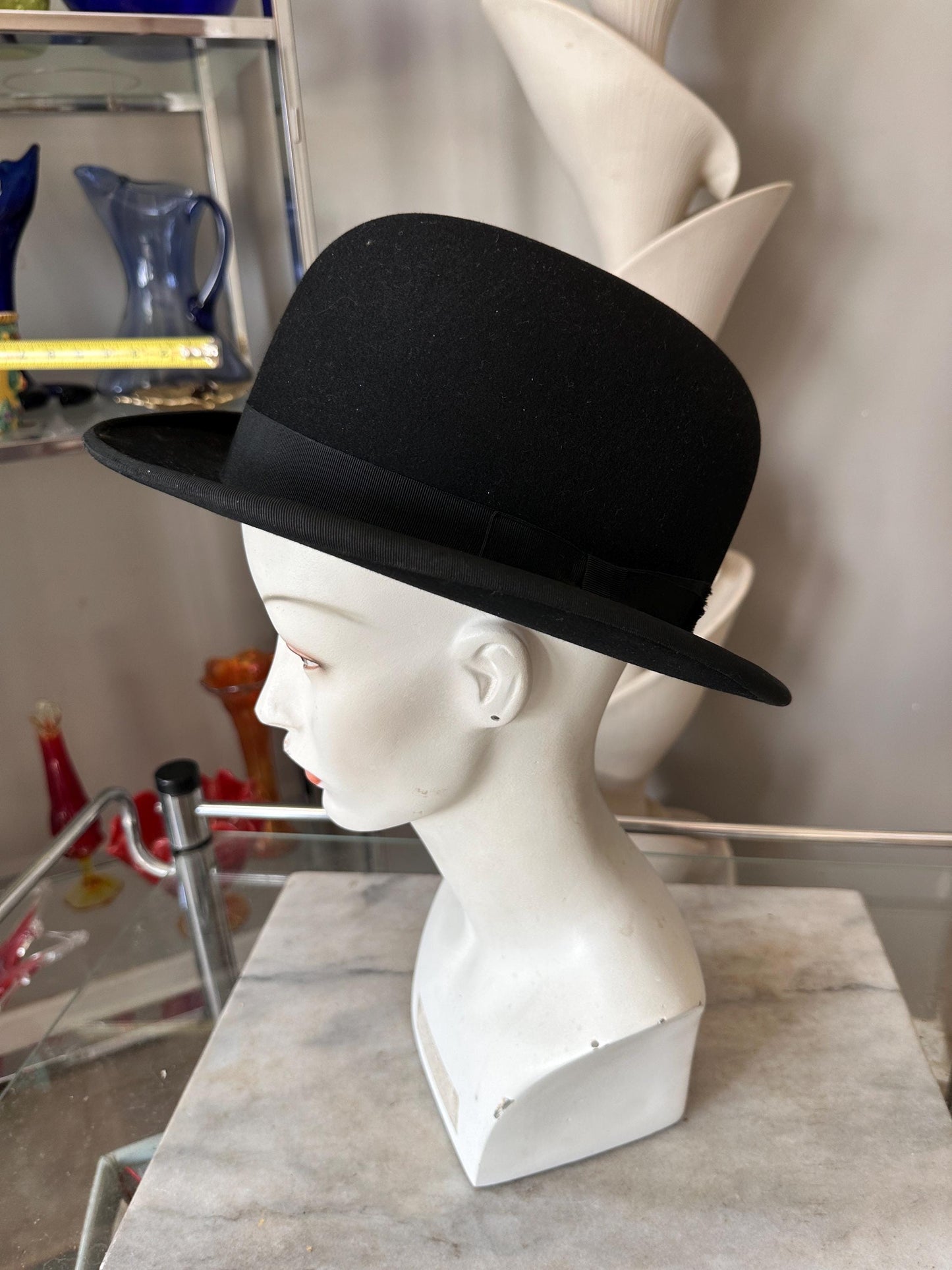Antique Black Wool Felt Bowler Hat, David’s Inc. Harrisburg PA, Original Box