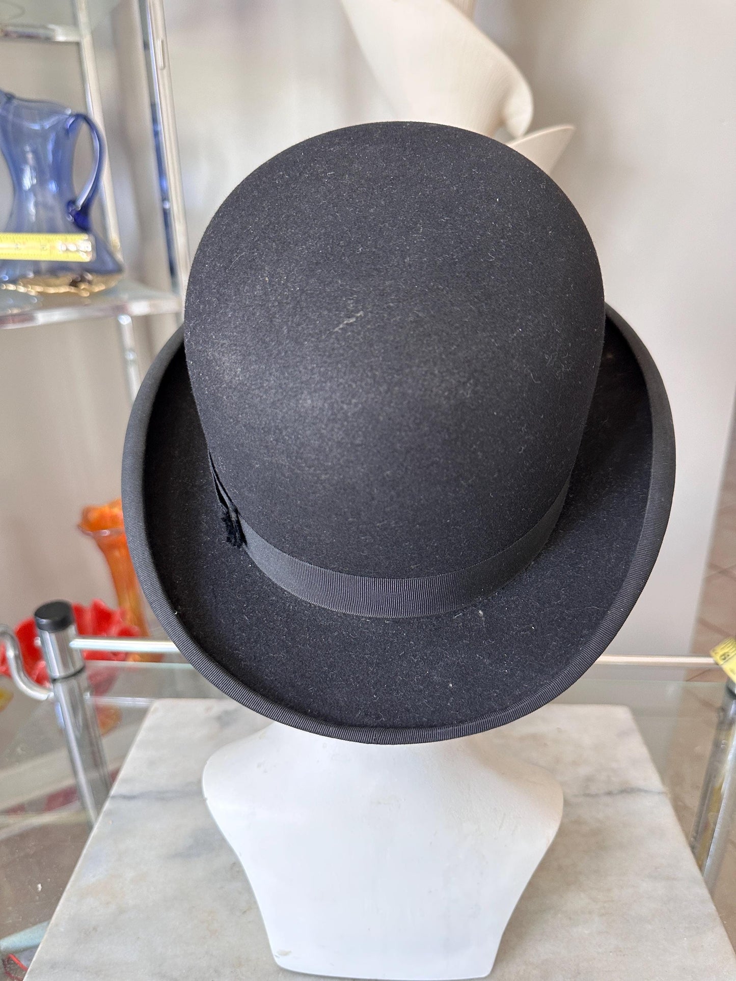 Antique Black Wool Felt Bowler Hat, David’s Inc. Harrisburg PA, Original Box