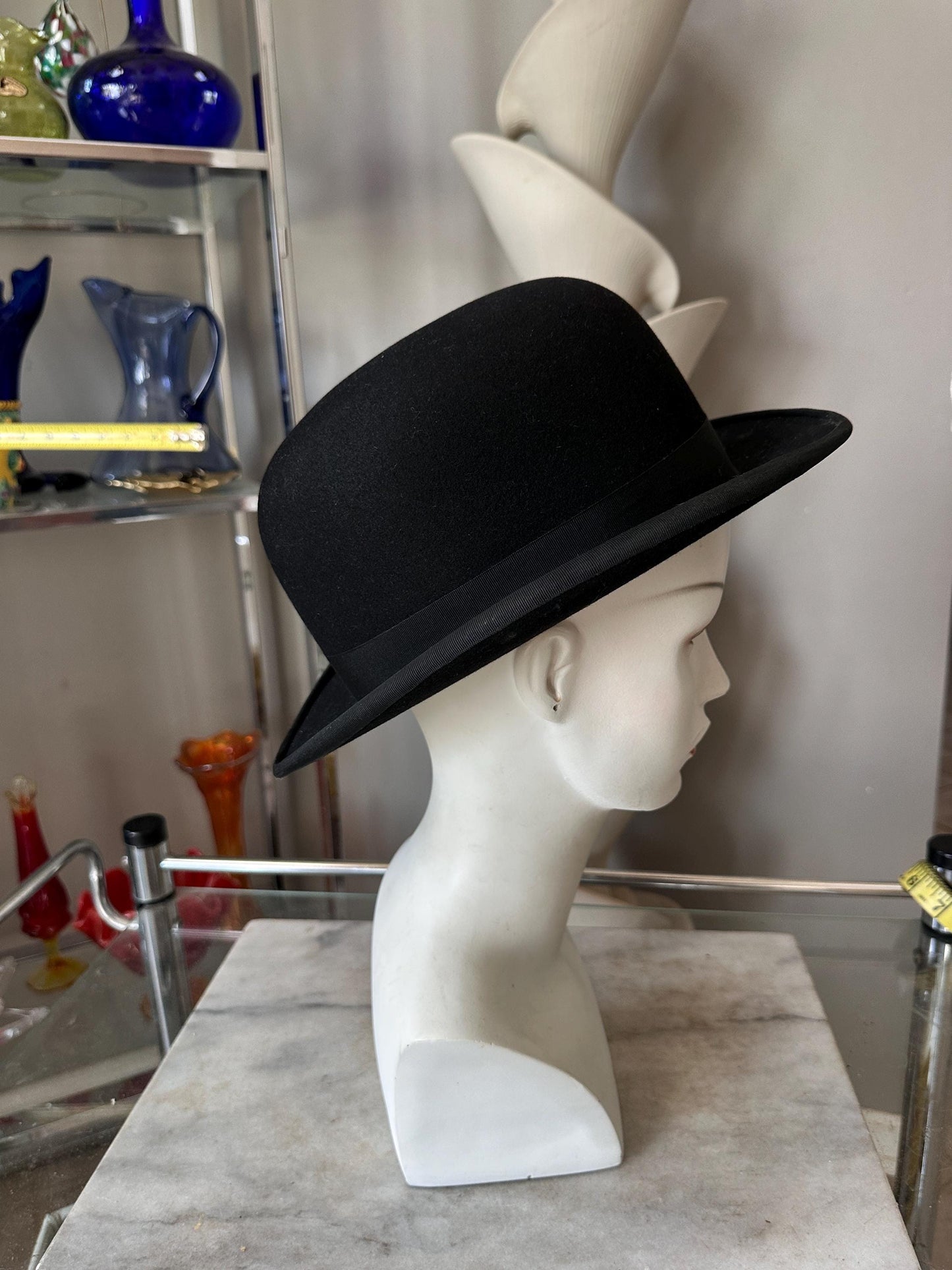 Antique Black Wool Felt Bowler Hat, David’s Inc. Harrisburg PA, Original Box